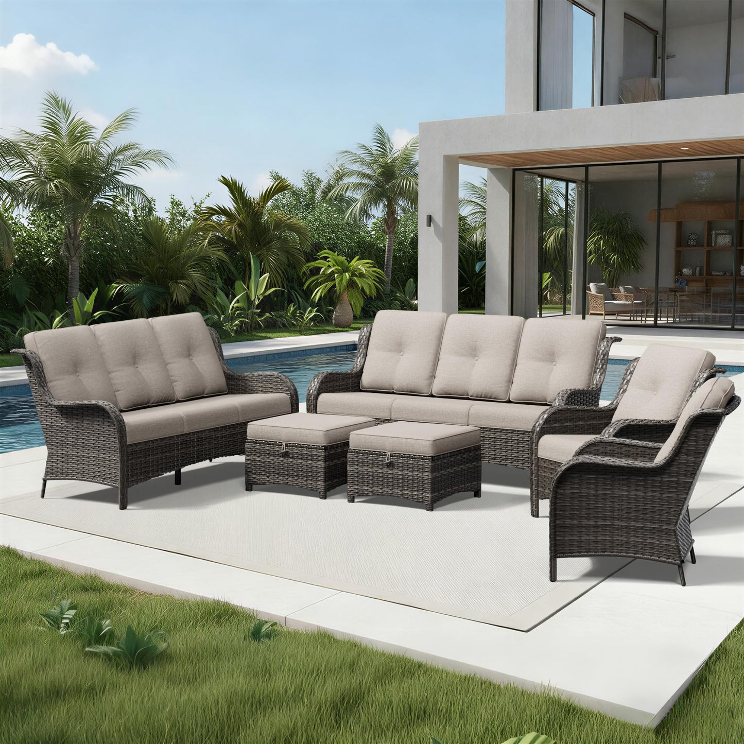 Joyside Patio Chairs Set of 2, Wicker Patio Furniture with High Back, Deep Seating, Wide Armrest, Thickened Cushions, Outdoor Rattan Furniture for Deck, Porch Use