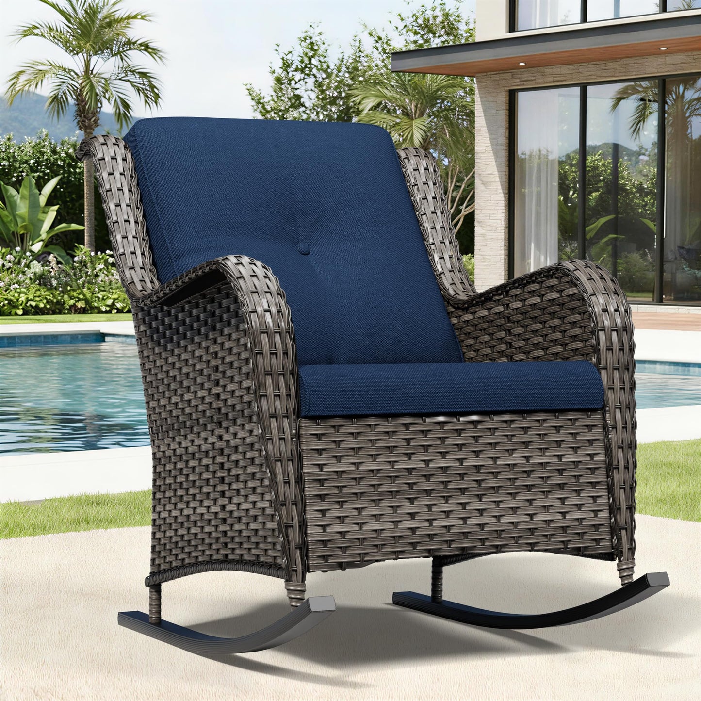 Joyside Patio Chairs Set of 2, Wicker Patio Furniture with High Back, Deep Seating, Wide Armrest, Thickened Cushions, Outdoor Rattan Furniture for Deck, Porch Use
