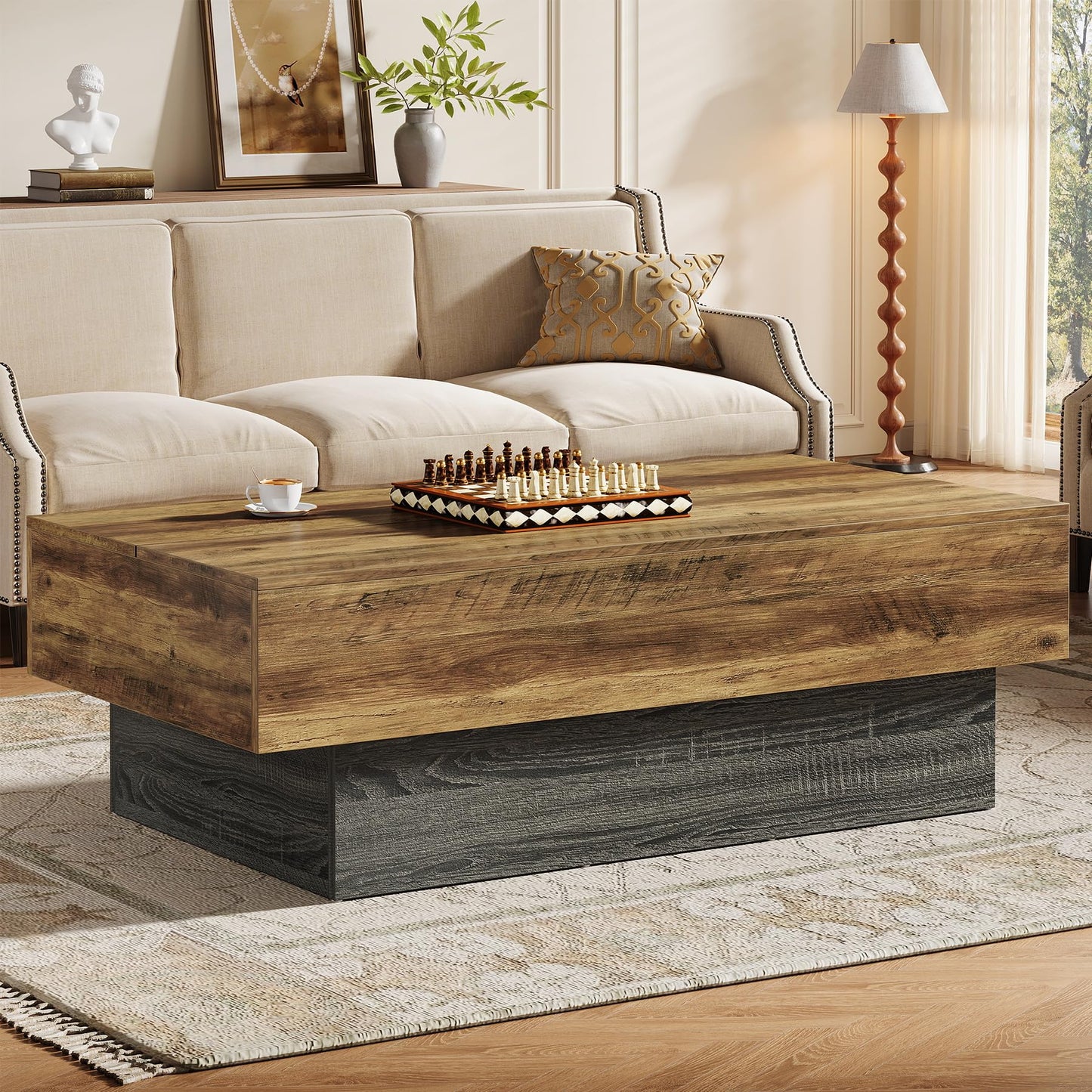 Tribesigns Modern Black Coffee Table, 55-Inch Rectangle Wooden Tea Table, Large Center Table for Living Room, Reception Room