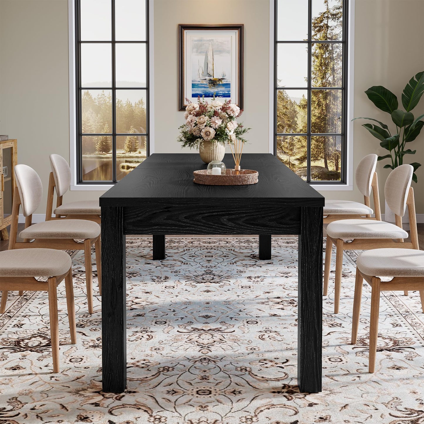 78.7" Large Dining Table for 6 8 10, Solid Wood Rustic Kitchen Table, Modern Farmhouse Rectangular Dining Desk for Kitchen, Living Room, Wood Brown