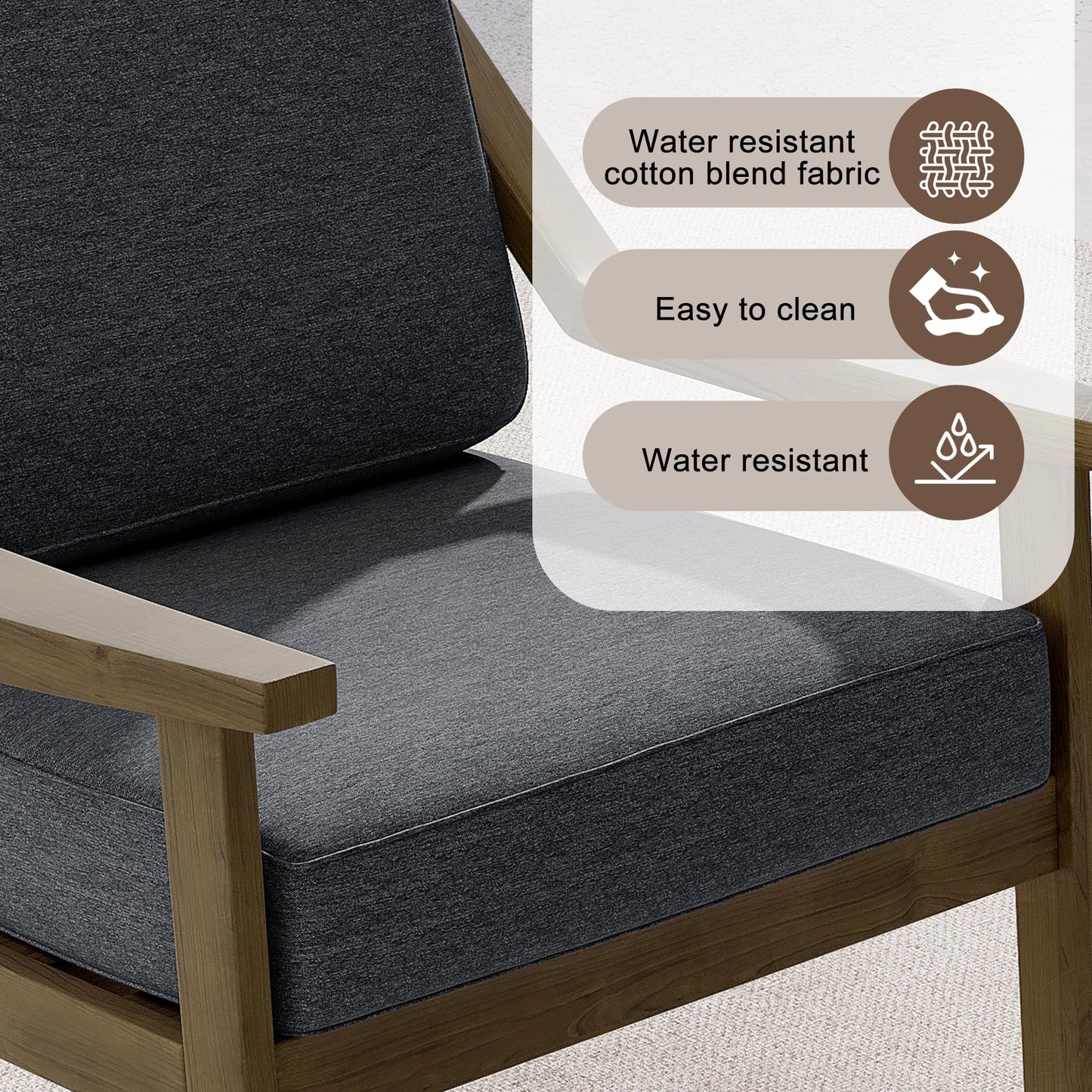 Outdoor Patio Furniture Set, 2 Piece Outdoor Patio Sofa Armchairs with Washable Thick Cushions, All-Weather Solid Wood Patio Bistro Set for Porch, Balcony, Natural Frame & Beige Cushion