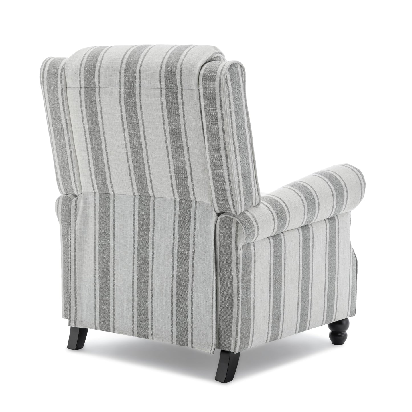 Pushback Recliner Chairs Set of 2, Comfy Fabric Wingback Recliner Chair, Upholstered Armchair Push Back Recliner with Wood Legs, Rivet Trim Accent Chair for Living Room, Bedroom, Blue Stripe