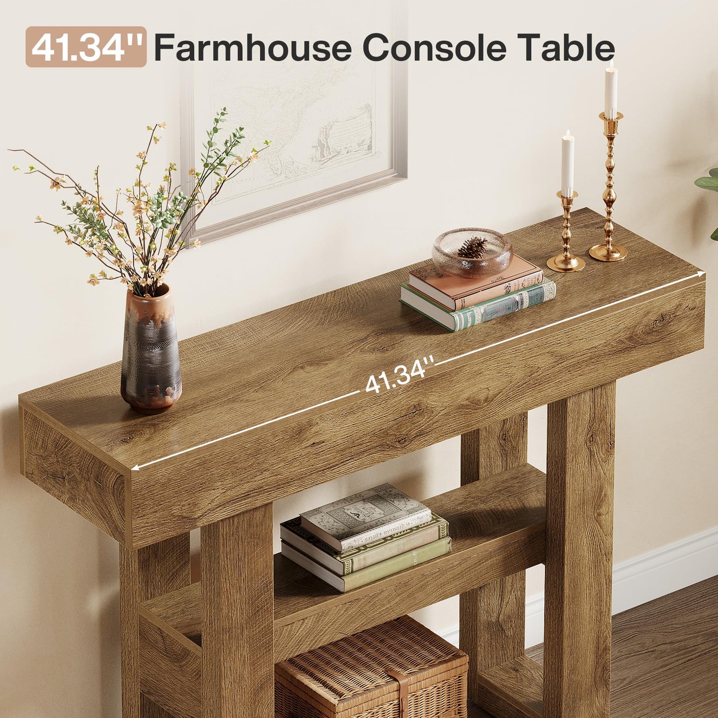 Tribesigns 41.34-Inch Farmhouse Console Table, 2-Tier Narrow Sofa Table Behind The Couch, Entryway Furniture with Storage Shelves for Hallway Foyer Living Room, Rustic Brown