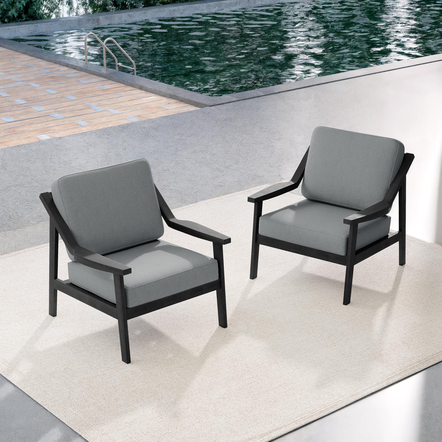 Outdoor Patio Furniture Set, 2 Piece Outdoor Patio Sofa Armchairs with Washable Thick Cushions, All-Weather Solid Wood Patio Bistro Set for Porch, Balcony, Natural Frame & Beige Cushion