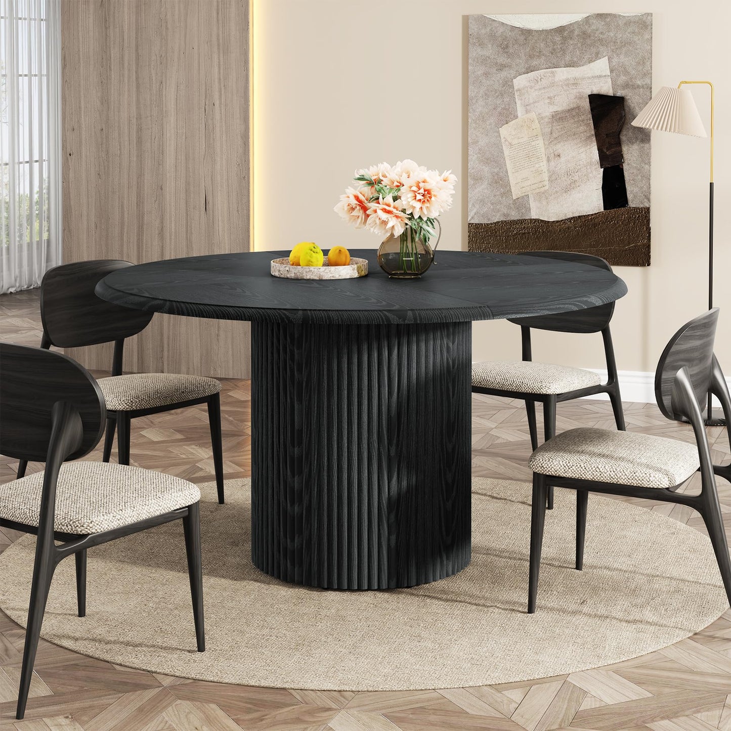 Tribesigns 47" Round Dining Table for 4, Farmhouse Kitchen Table with Metal Base, Modern Small Dinner Table for Dining Room,Kitchen (Chairs Not Included)