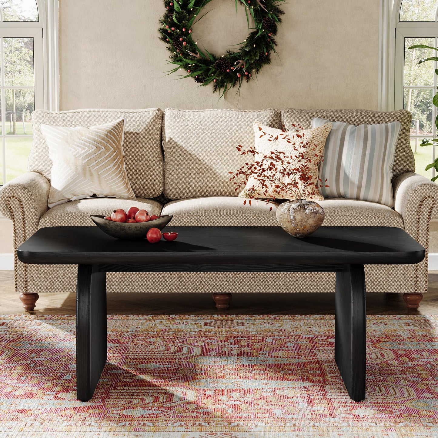 Tribesigns Rectangle Coffee Table, 47-Inch Wood Rectangular Living Room Table, Farmhouse Accent Center Low Cocktail Tea Table with Sturdy Base & Rounded Corners, Easy Assembly (Natural Brown)