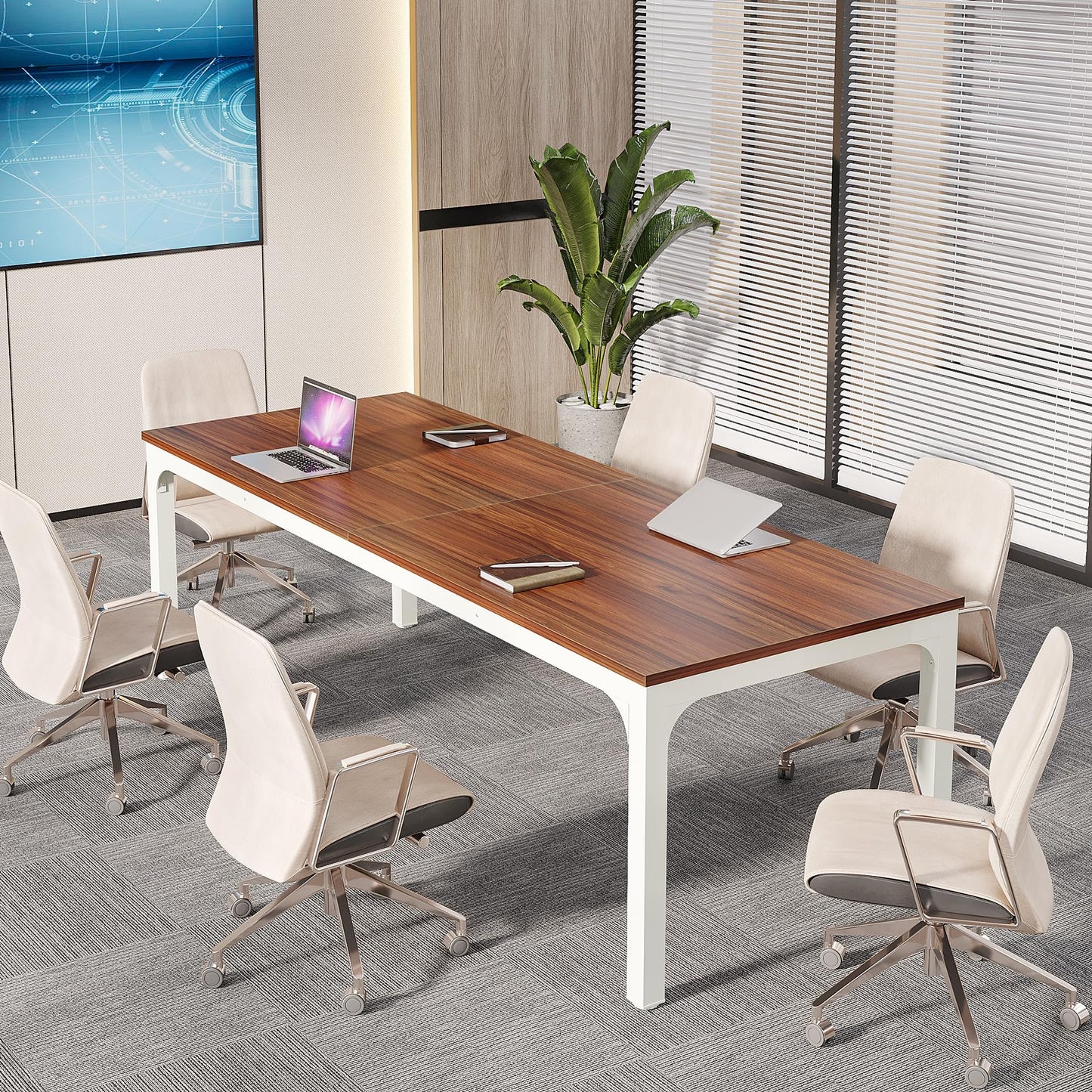 Tribesigns 6.5 FT Conference Room Table, 78.74" W x 27.56" D Large Office Conference Table, Modern Seminar Meeting Table Desk for Boardroom, Meeting Room (1, Rustic Brown)
