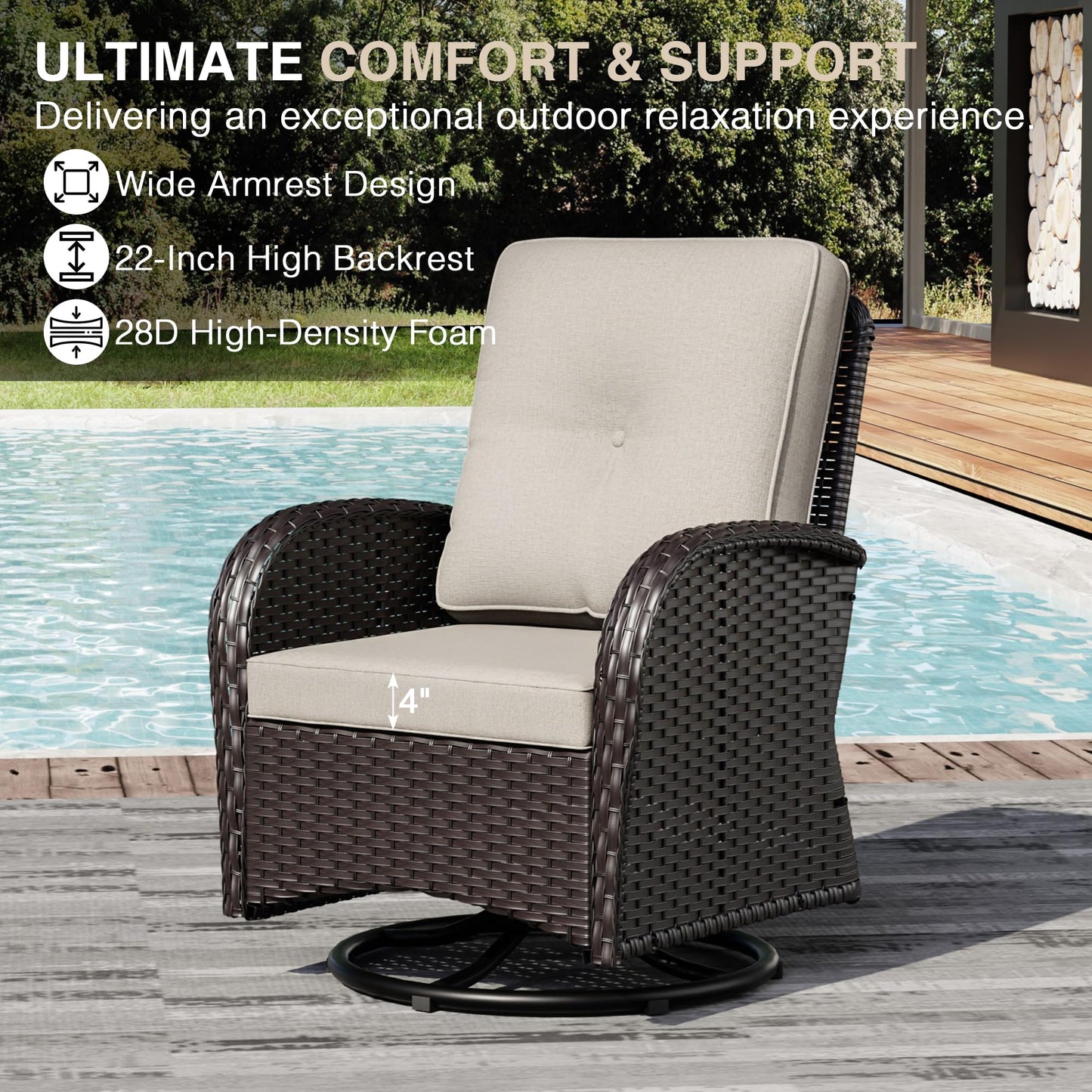 Joyside Wicker Patio Chairs Set of 2, Rattan Outdoor Furniture with Thickened Cushions, High Back, Deep Seating, Wide Armrest, Outdoor Chairs for Porch, Deck