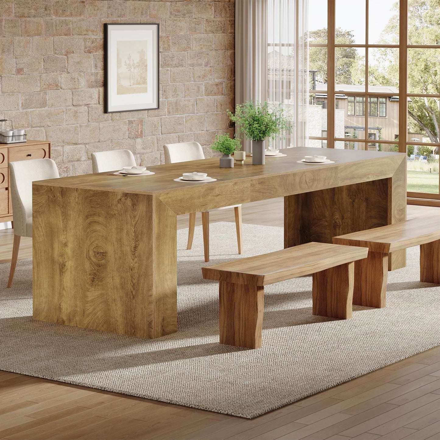 Tribesigns Extra Long Dining Table for 6-8 People, 78.7-Inch Rectangular Kitchen Table with Wooden Tabletop and Legs for Kitchen, Dining Room, Living Room, Heavy Duty, Black+Brown