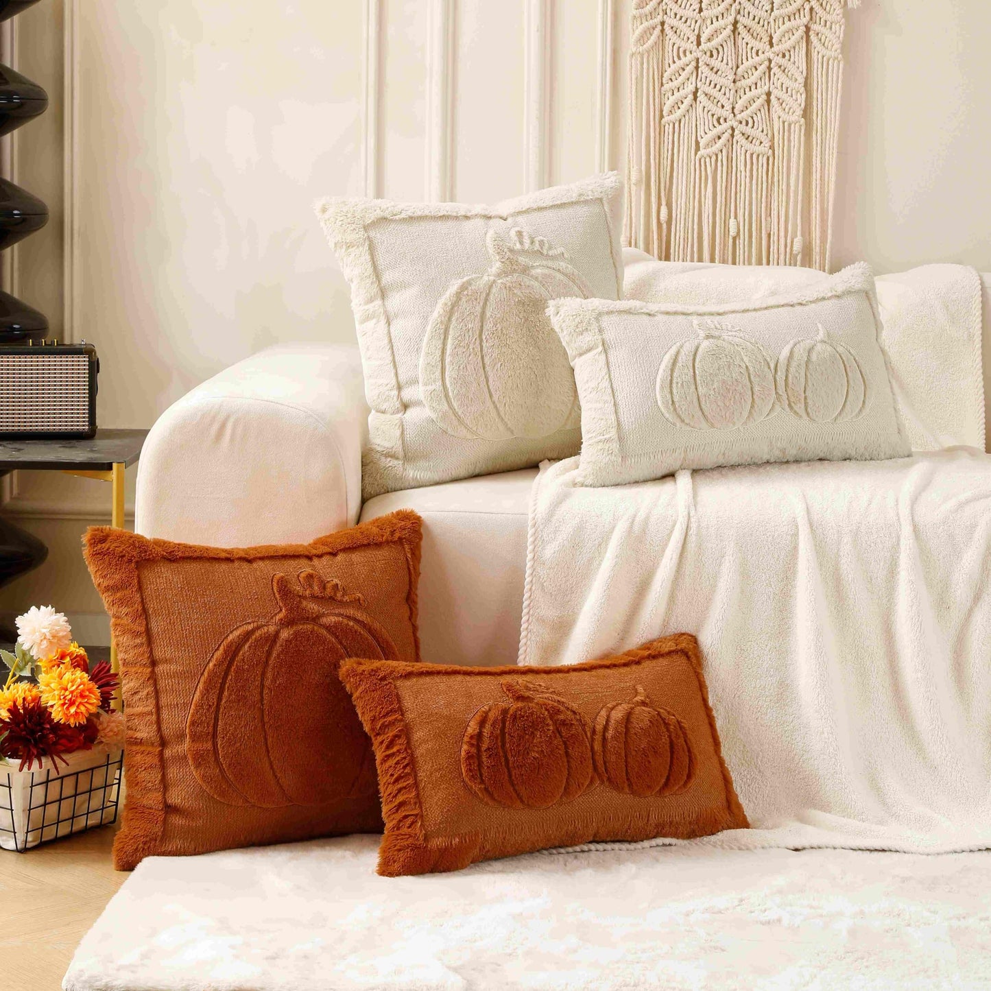 VAKADO Fall Thanksgiving Throw Pillow Covers 18x18 Set of 2 Outdoor Decoration Pumpkin Couch Orange Decorative Home Decor for Bed Sofa Bedroom Office