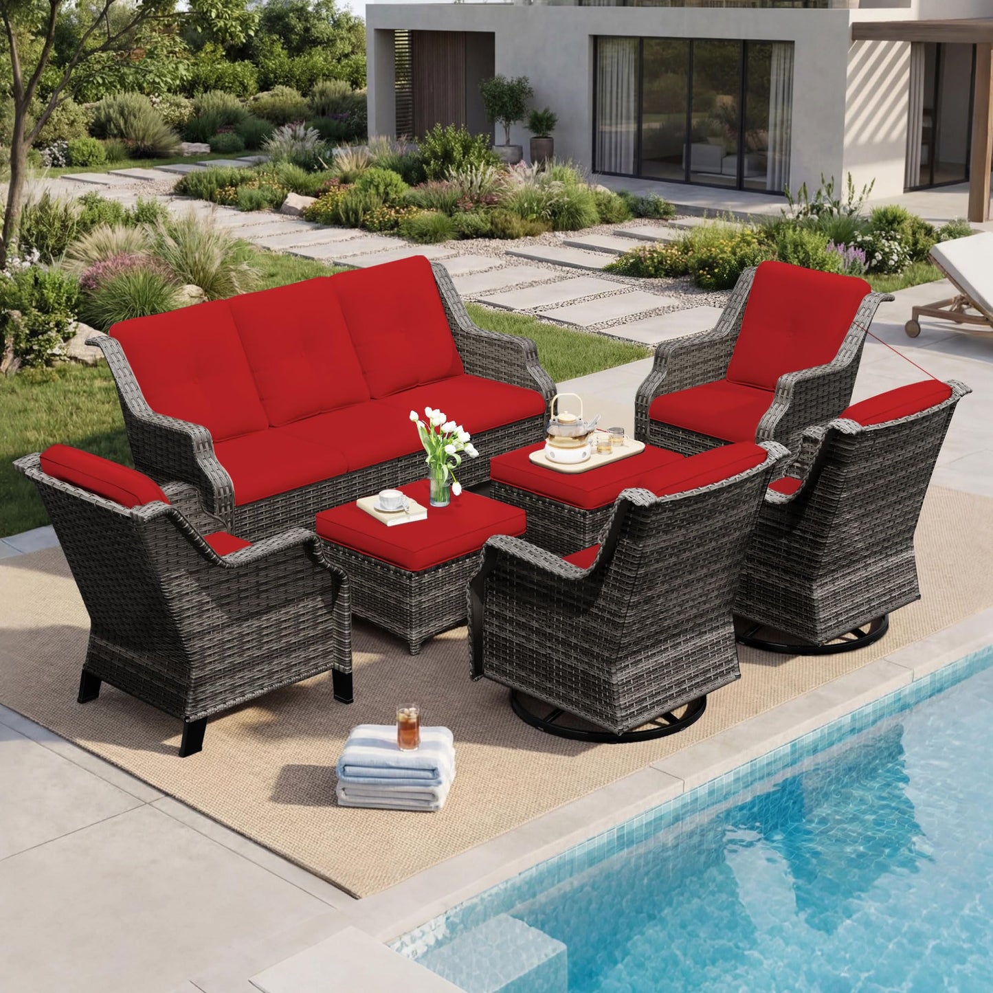 Outdoor Patio Loveseat, All-Weather 2-Seater Wicker Loveseat with Cushions, Outdoor Patio Love Seat Sofa for Garden, Balcony and Deck