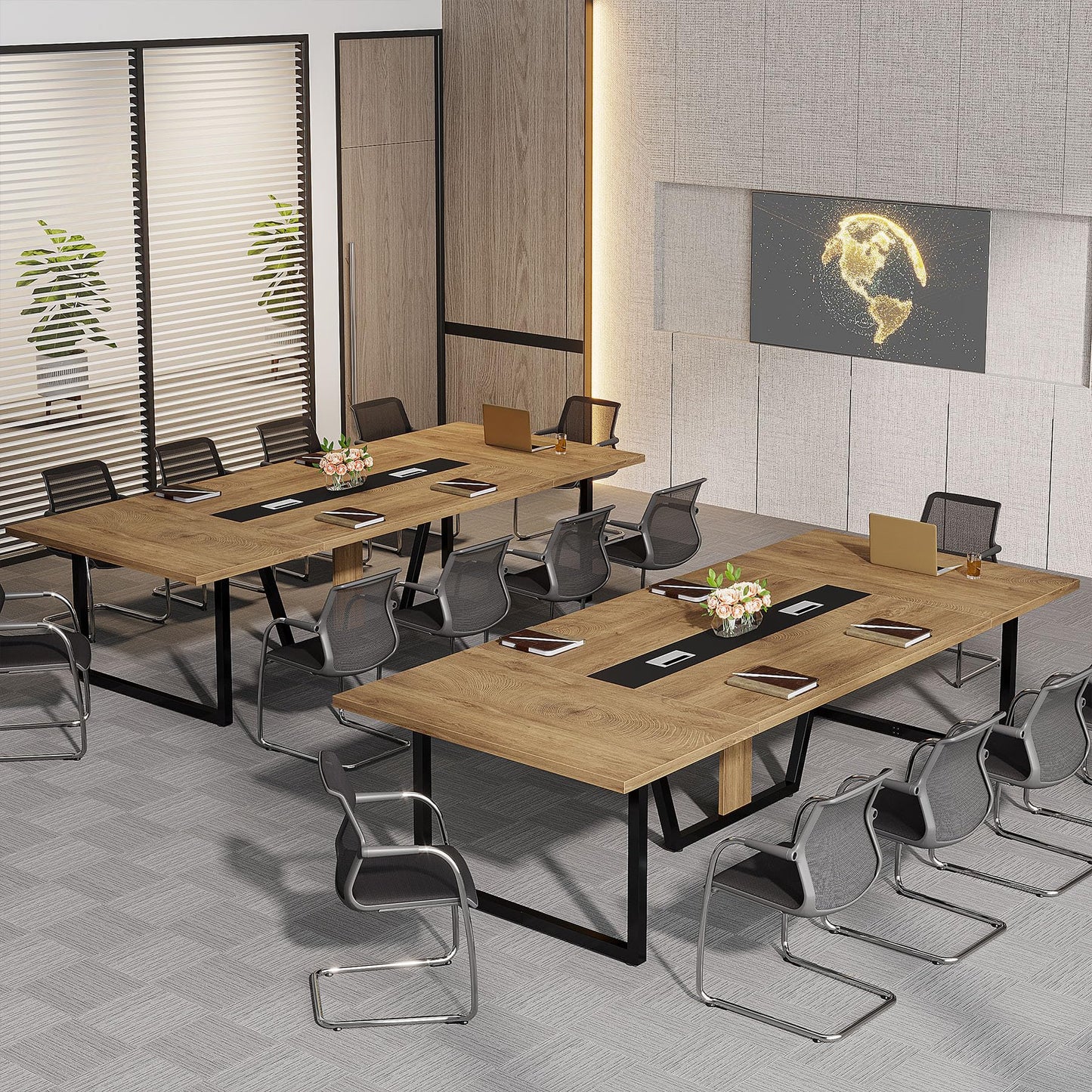 Tribesigns 8FT Conference Table, 94.49 L x 47.24 W x 29.53 H Inches Large Meeting Podcast Table for 10 People, Business Style Wooden Training Table with Strong Metal Frame for Office Conference