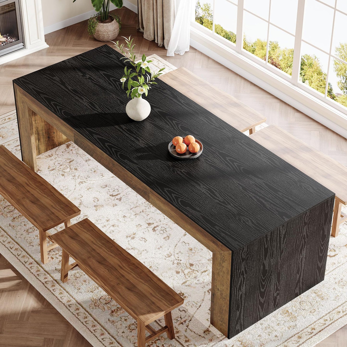 Tribesigns Extra Long Dining Table for 6-8 People, 78.7-Inch Rectangular Kitchen Table with Wooden Tabletop and Legs for Kitchen, Dining Room, Living Room, Heavy Duty, Black+Brown