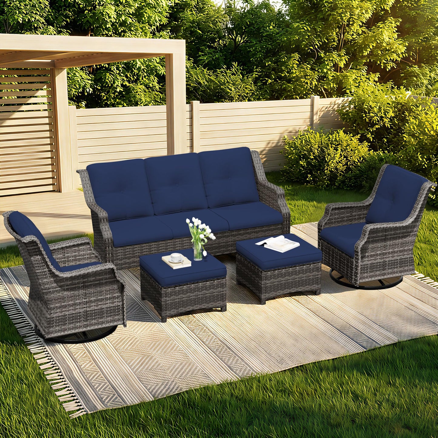 Outdoor Patio Loveseat, All-Weather 2-Seater Wicker Loveseat with Cushions, Outdoor Patio Love Seat Sofa for Garden, Balcony and Deck