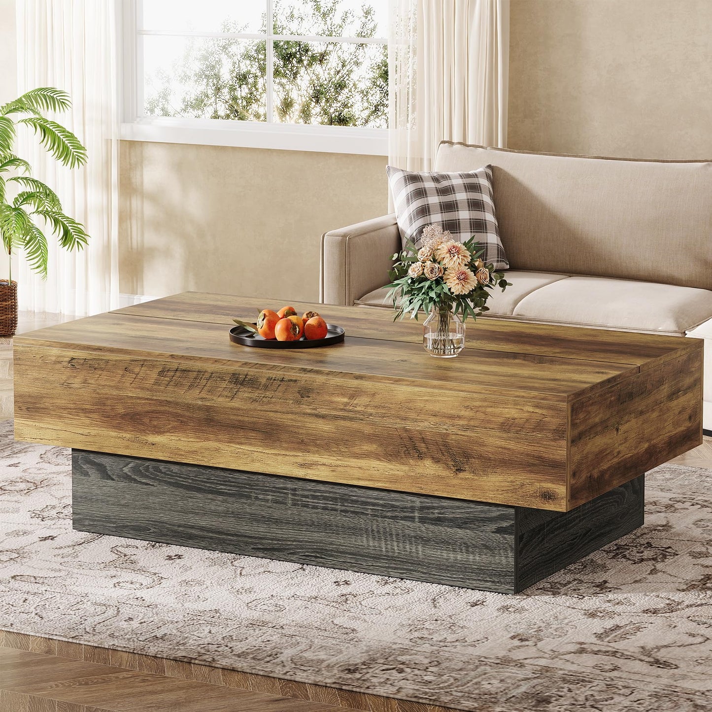 Tribesigns Modern Black Coffee Table, 55-Inch Rectangle Wooden Tea Table, Large Center Table for Living Room, Reception Room