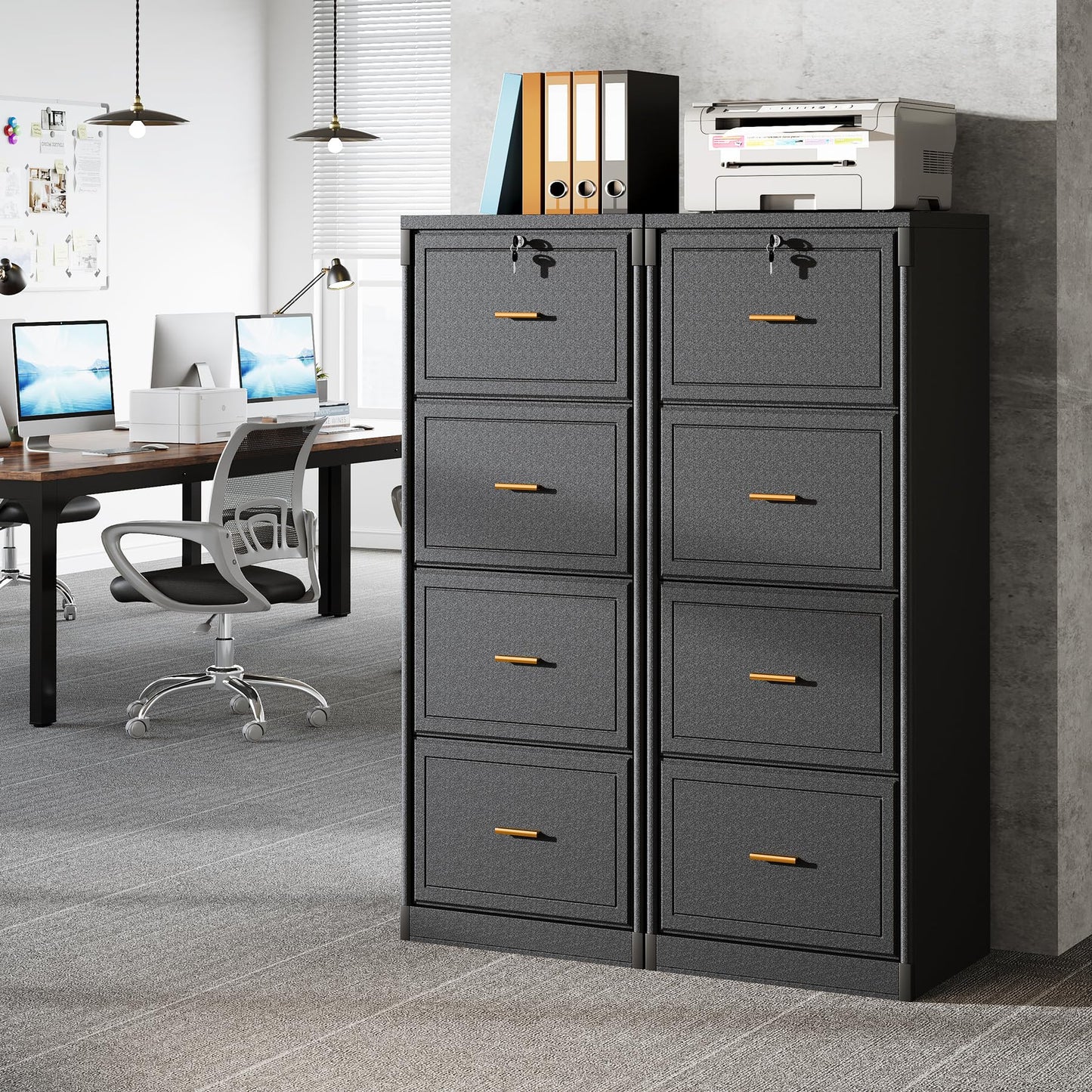Tribesigns 4-Drawer File Cabinet with Lock, Locked File Cabinet with Key, Tall Wooden Filing Cabinets for Home Office, Vertical Office Storage for Legal Size/Letter/A4/Files, Brown