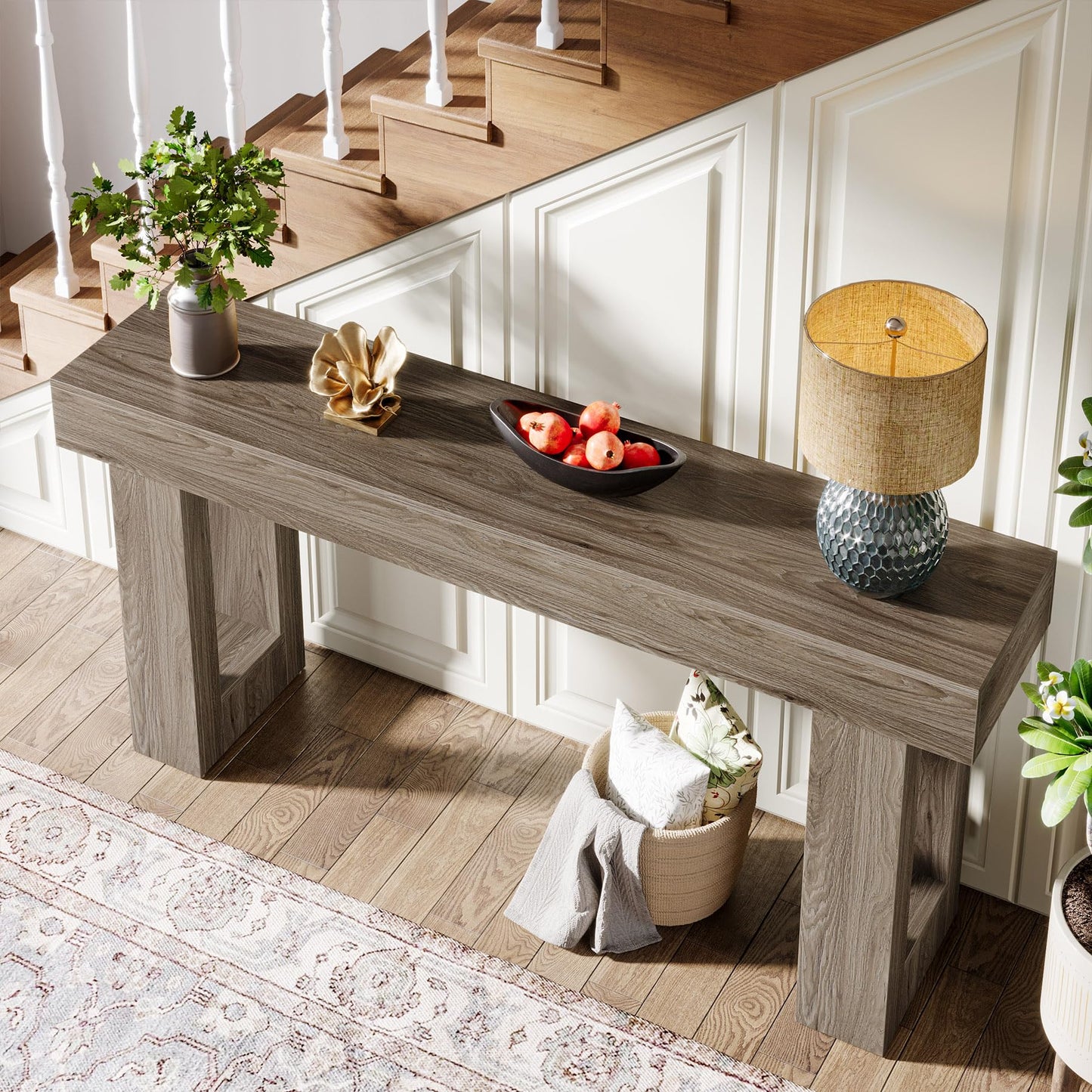 Tribesigns Farmhouse Console Table, 63-Inch Long Narrow Sofa Table Behind The Couch, Wooden Rectangular Entryway Table for Entrance, Hallway, Living Room (Natural)
