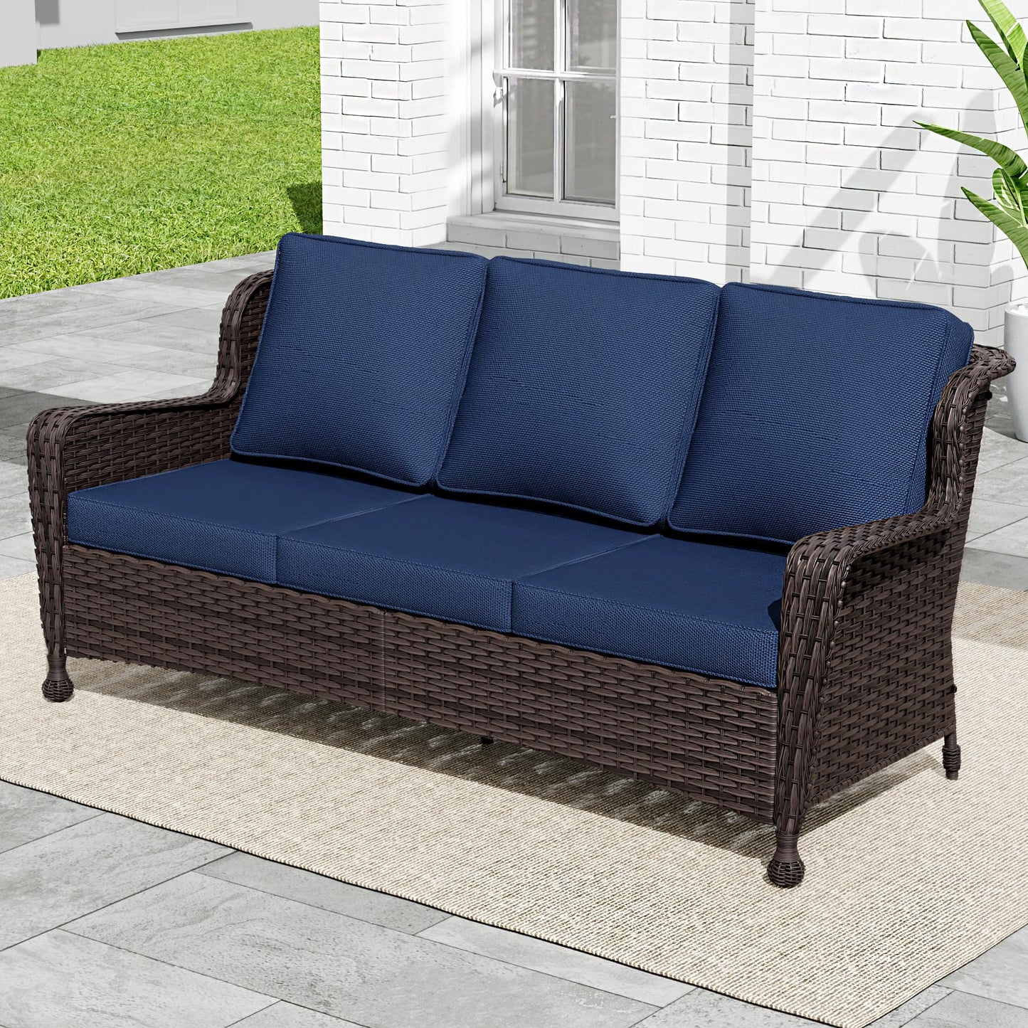 Wicker Patio Loveseat, All-Weather Rattan 2-Seat Sofa with Cushions, Outdoor Patio Furniture Set for Patio, Balcony, Backyard, Deck, Poolside