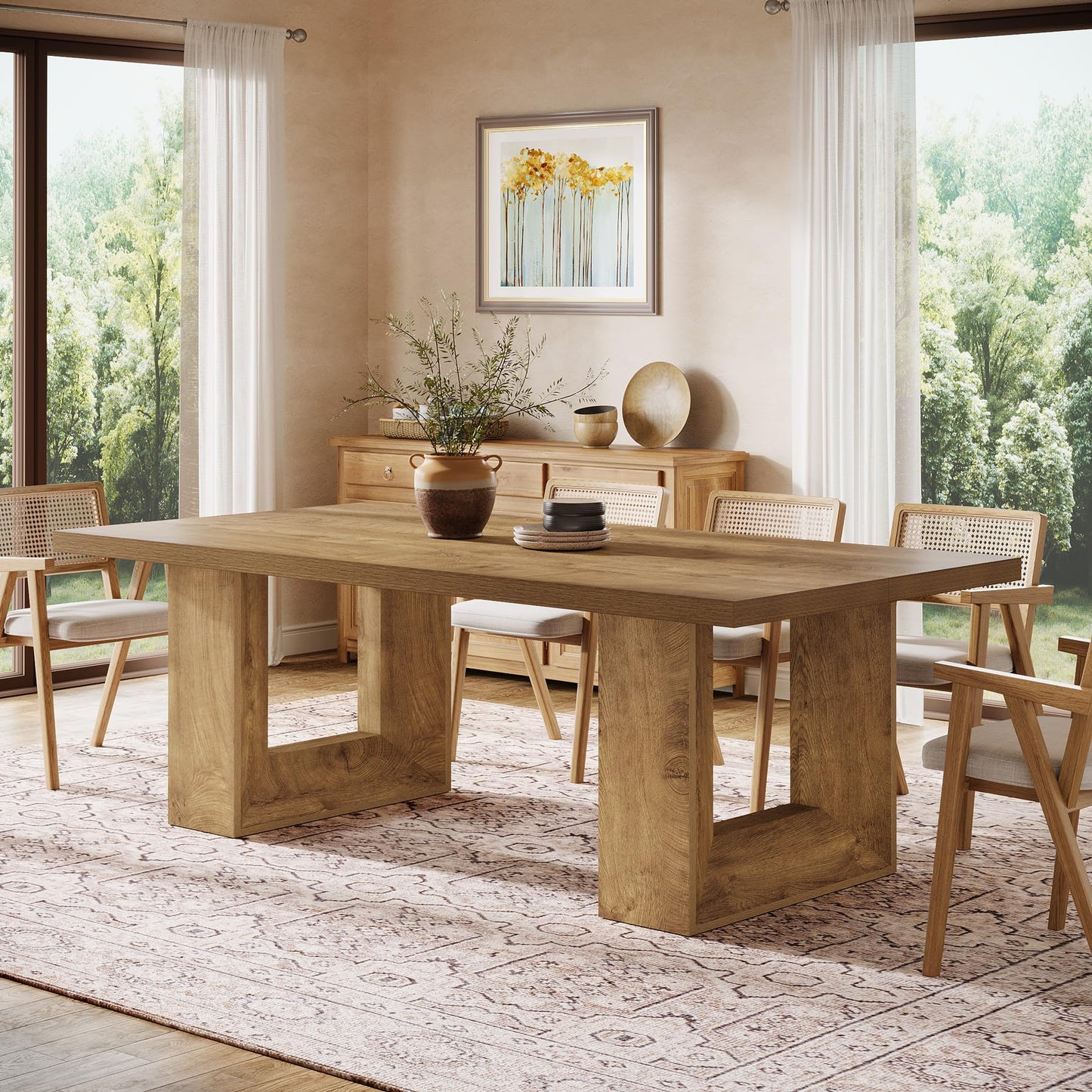 Tribesigns Farmhouse Dining Table, 63-Inch Rectangular Kitchen Table with Strong Geometric Frame for Kitchen & Dining & Living Room, Brown