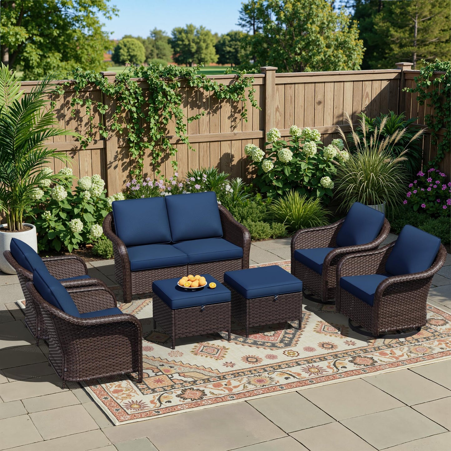 55 inch Outdoor Wicker 2 Seater Sofa, All-Weather Use Patio Rattan Loveseat with Seat and Back Cushion, Ideal for Porch, Backyard, Balcony, Poolside, Blue