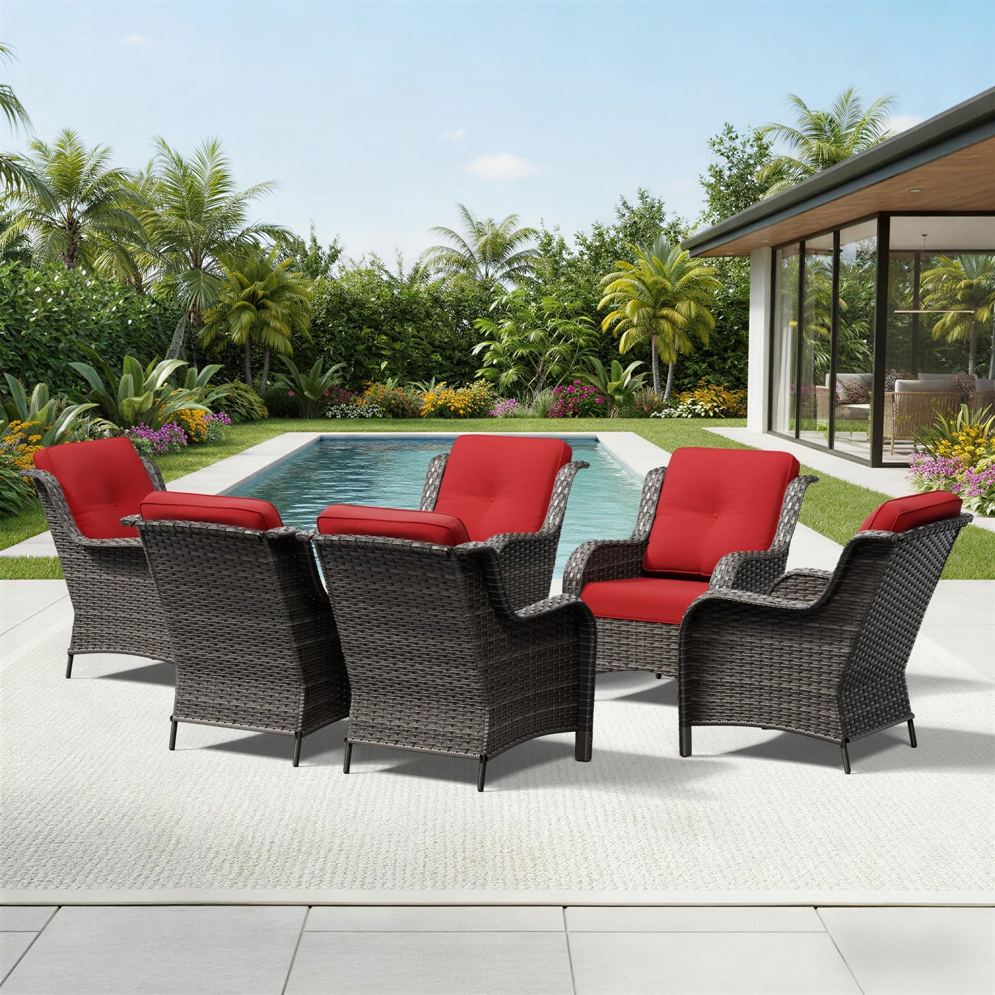Joyside Patio Chairs Set of 2, Wicker Patio Furniture with High Back, Deep Seating, Wide Armrest, Thickened Cushions, Outdoor Rattan Furniture for Deck, Porch Use