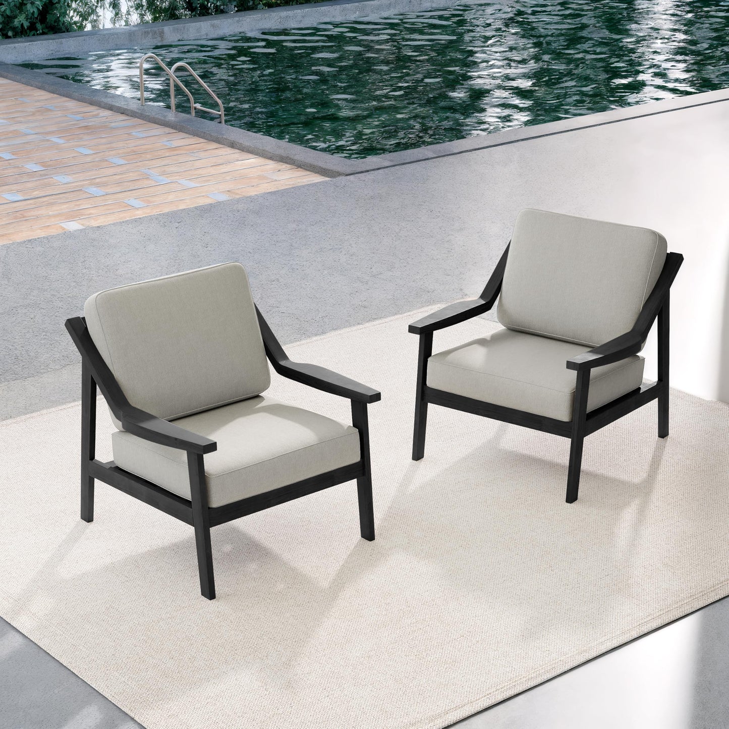 Outdoor Patio Furniture Set, 2 Piece Outdoor Patio Sofa Armchairs with Washable Thick Cushions, All-Weather Solid Wood Patio Bistro Set for Porch, Balcony, Natural Frame & Beige Cushion