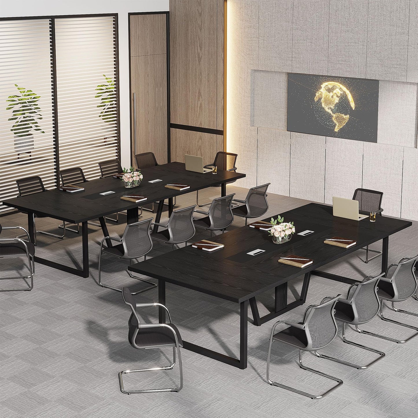 Tribesigns 8FT Conference Table, 94.49 L x 47.24 W x 29.53 H Inches Large Meeting Podcast Table for 10 People, Business Style Wooden Training Table with Strong Metal Frame for Office Conference