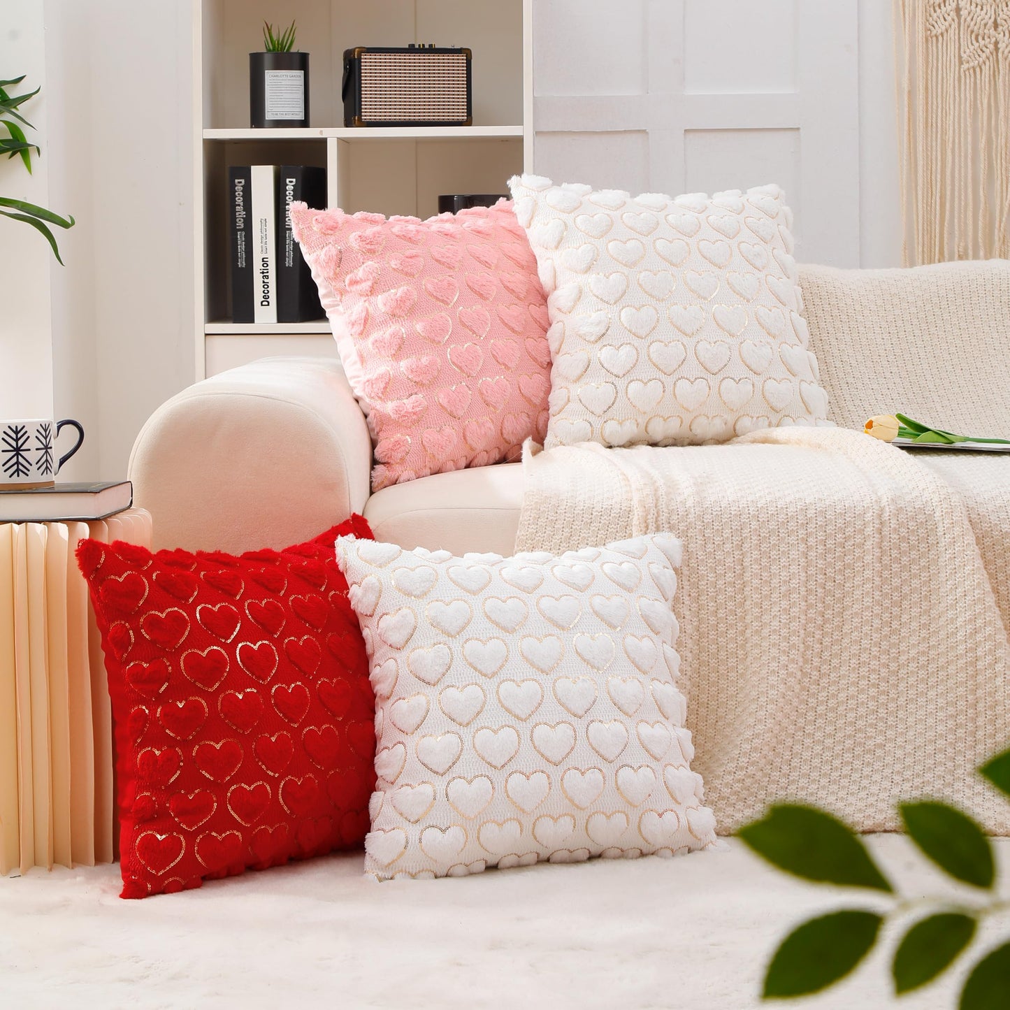 VAKADO Valentines Day Throw Pillow Covers 18x18 Set of 2 Pink Decorative Love Hearts Lover Square Cushion Cases Couch Home Decor Gift for Sofa