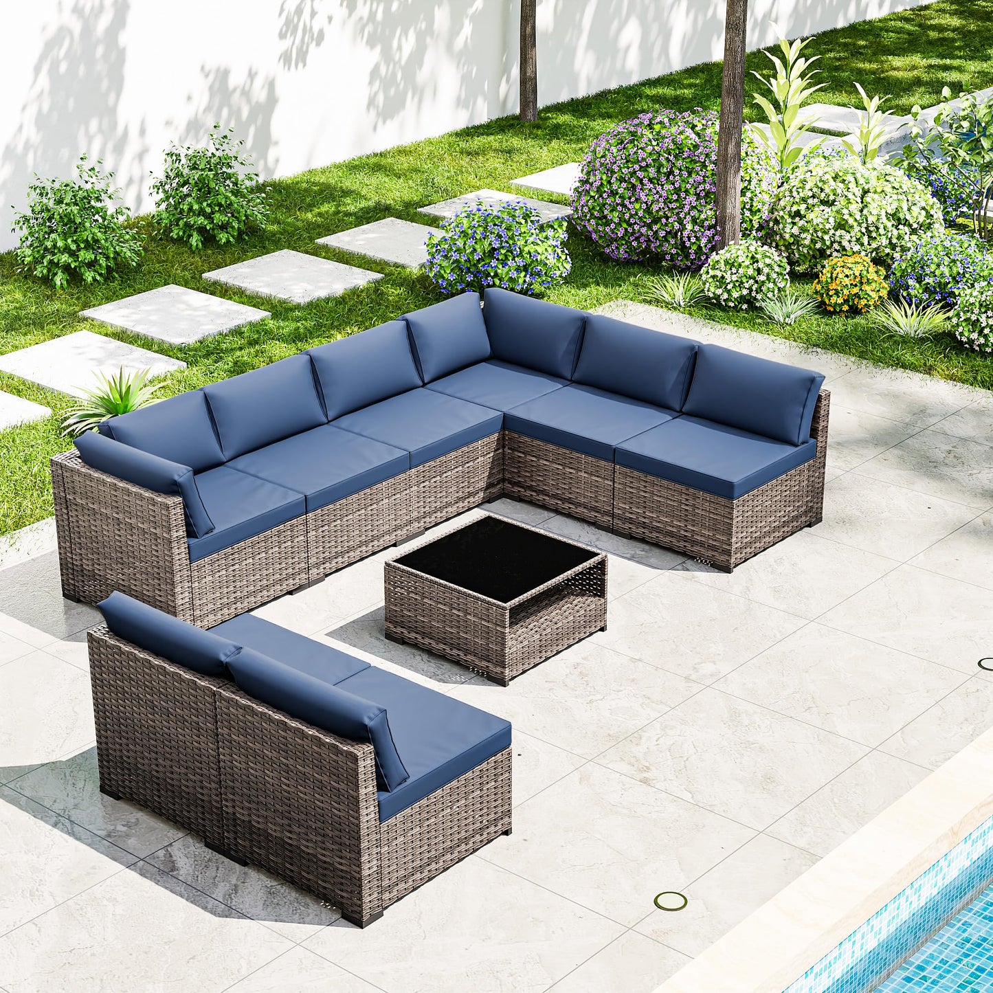Joyside 5-Piece Patio Furniture Set, Rattan Outdoor Sectional Wicker Patio Conversation Set with Cushions and Coffee Table