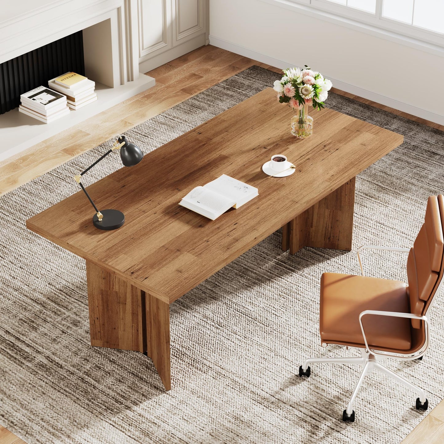 Tribesigns 63-inch Executive Desk, Vintage Home Office Computer Desk with Large Tabletop, Farmhouse Wood Writing Conference Table Workstation for Office, Study, Walnut Brown