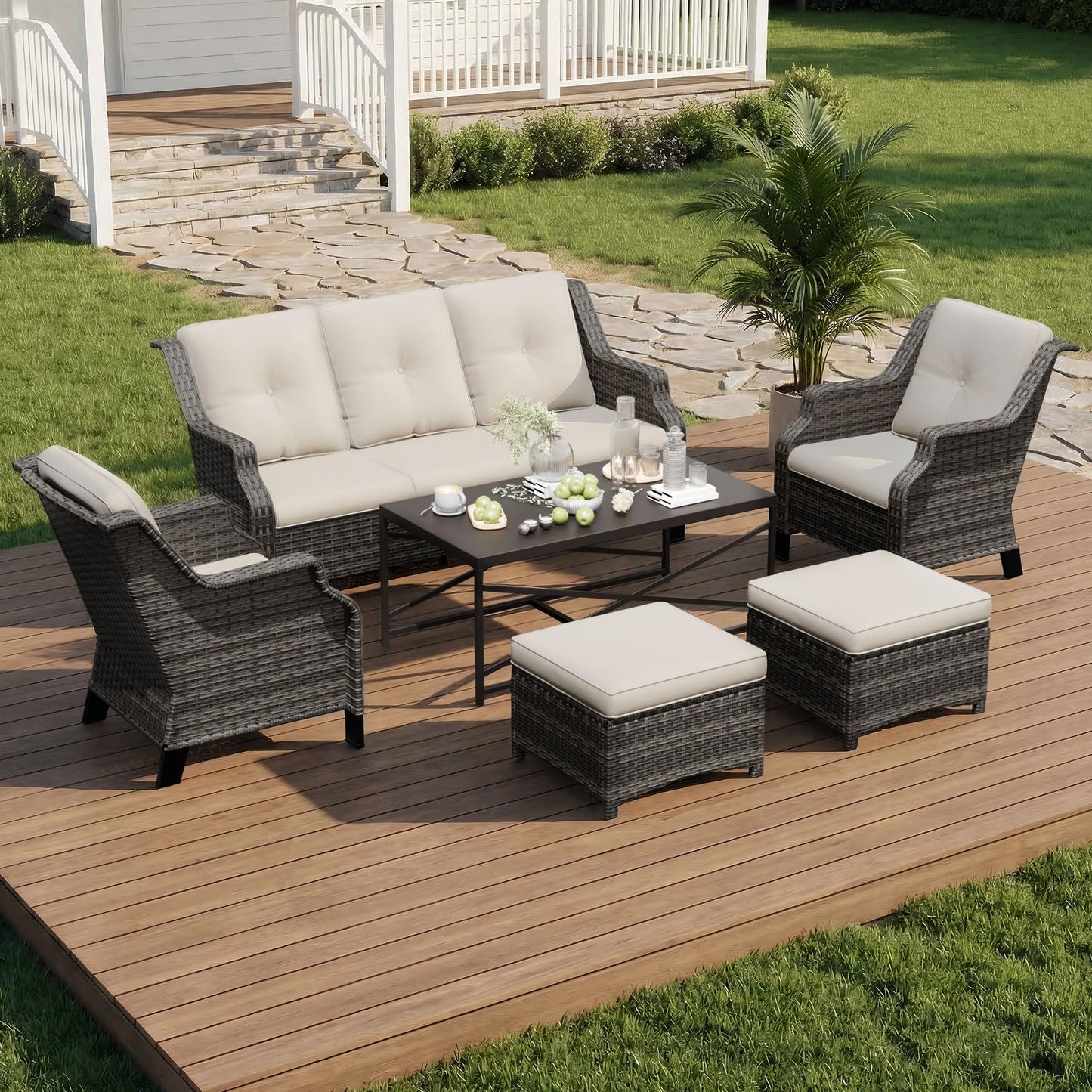 Outdoor Patio Loveseat, All-Weather 2-Seater Wicker Loveseat with Cushions, Outdoor Patio Love Seat Sofa for Garden, Balcony and Deck