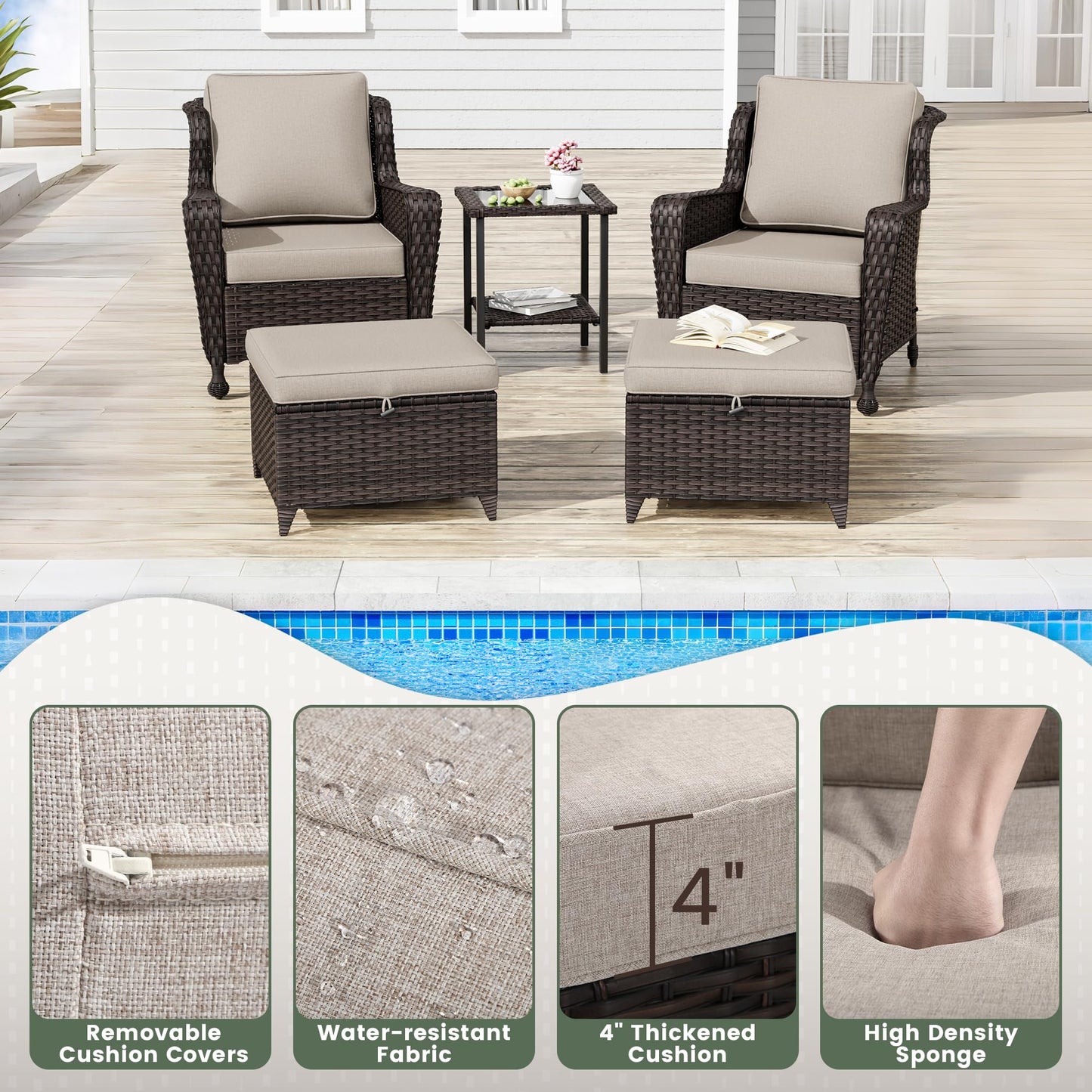 Wicker Patio Loveseat, All-Weather Rattan 2-Seat Sofa with Cushions, Outdoor Patio Furniture Set for Patio, Balcony, Backyard, Deck, Poolside