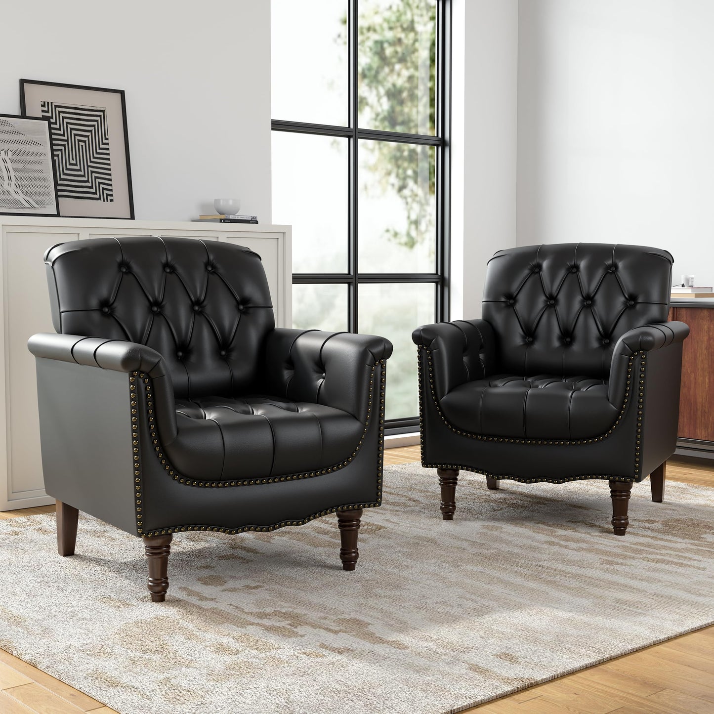 Faux Leather Club Chair, Retro Upholstered Armchair Accent Chair with Solid Wood Legs & Nailhead Trim for Living Room, Bedroom, Reading Room, Camel