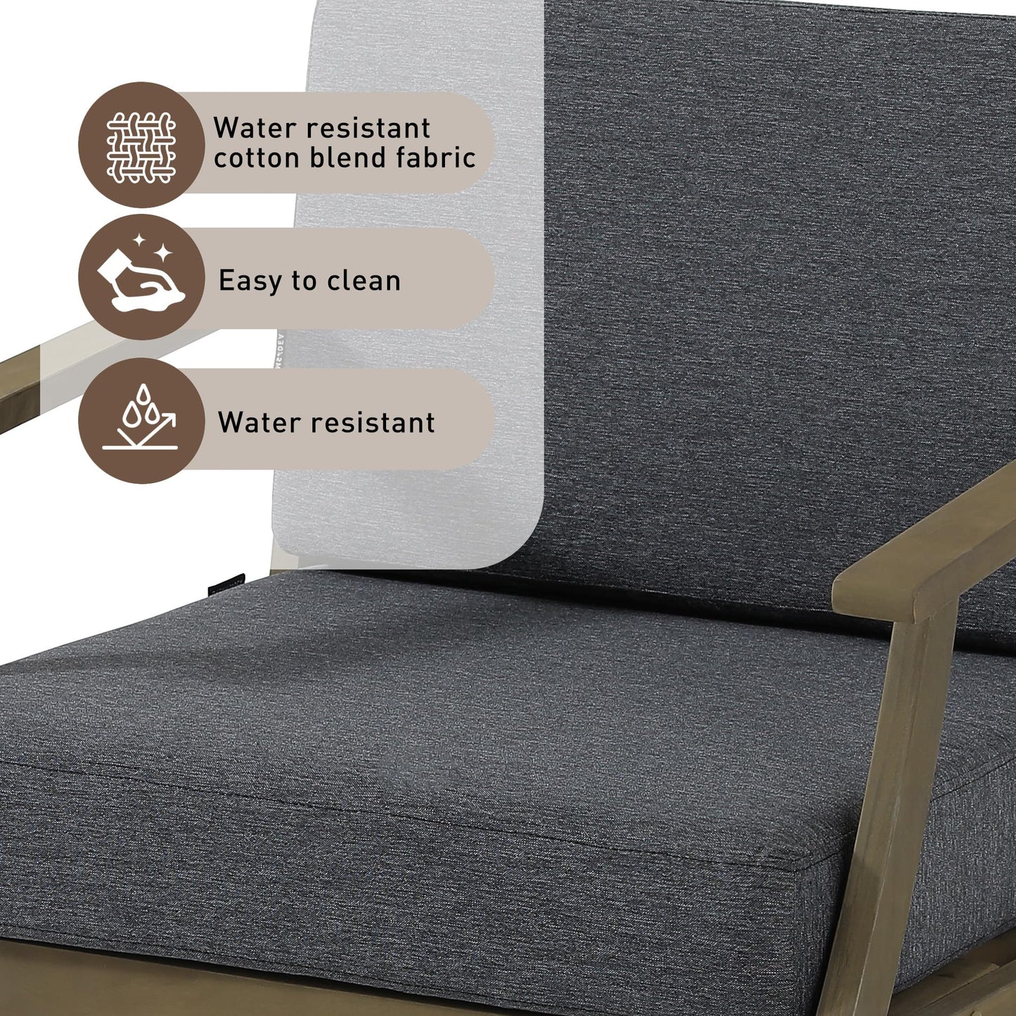 Outdoor Patio Armchairs, 2 Pieces Solid Wood Patio Furniture Sets with Washable Thick Cushions, All-Weather Outdoor Sofa Chairs for Backyard, Garden, Poolside, Natural Frame & Dark Gray Cushion