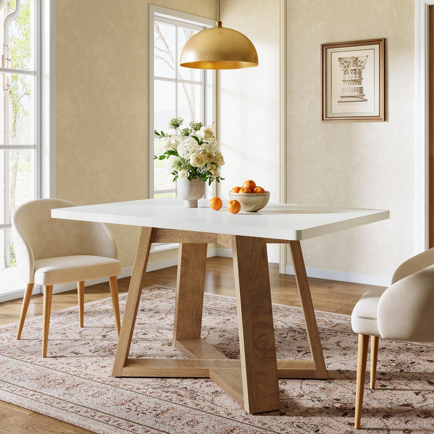 Tribesigns 47-Inch Dining Table for 4 People, Modern Kitchen Table with Wooden Legs, Dinner Table for Kitchen, Dining Room, Small Space, White and Brown