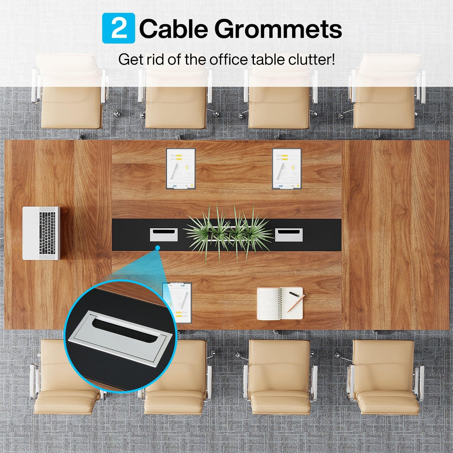 Tribesigns 8FT Conference Table, 94.49 L x 47.24 W x 29.53 H Inches Large Meeting Podcast Table for 10 People, Business Style Wooden Training Table with Strong Metal Frame for Office Conference