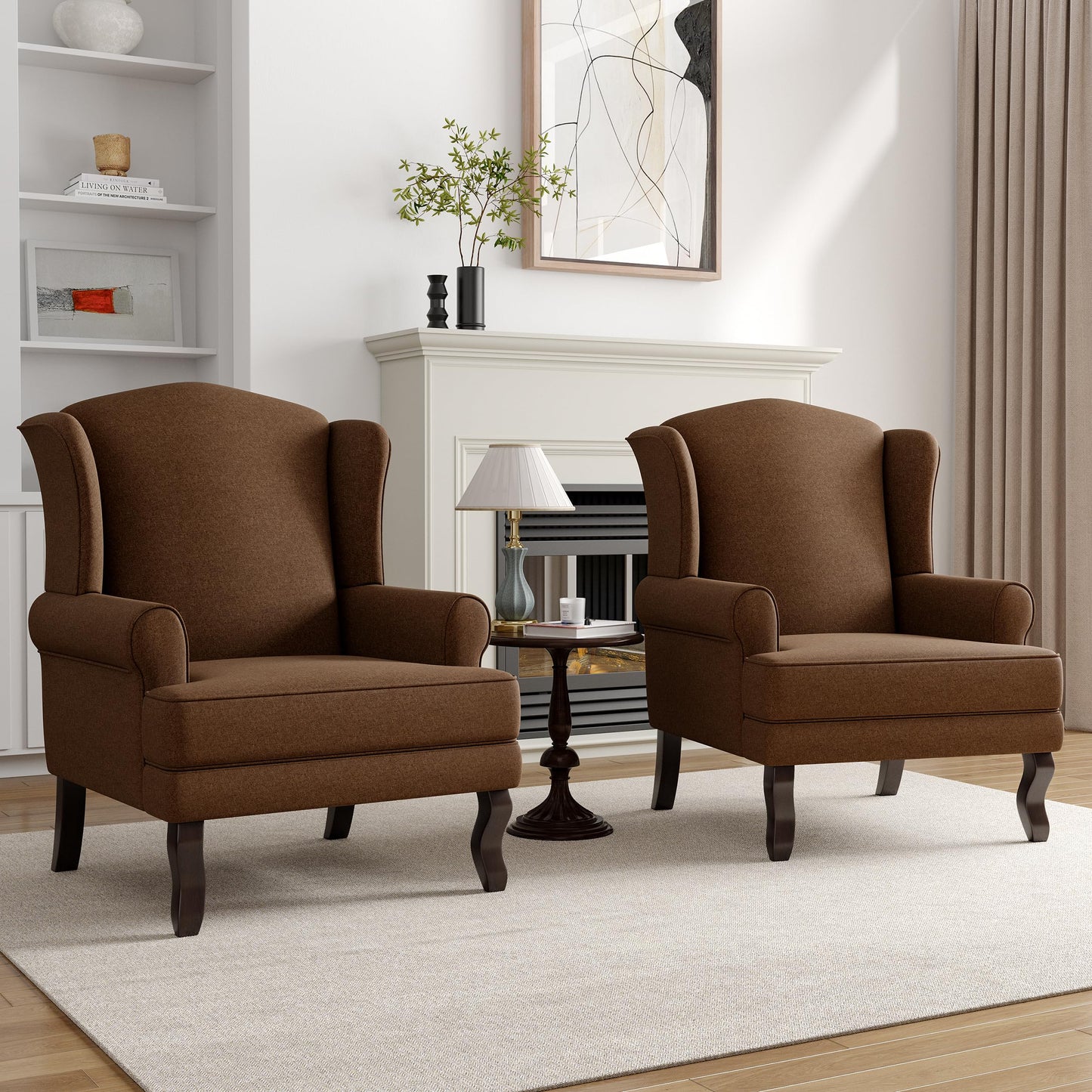High Back Accent Chair, Comfy Upholstered Fabric Armchair for Living Room, Mid Century Modern Club Accent Chair with Curved Armrests and Solid Legs, Single Sofa Reading Chair for Bedroom, Cranberry