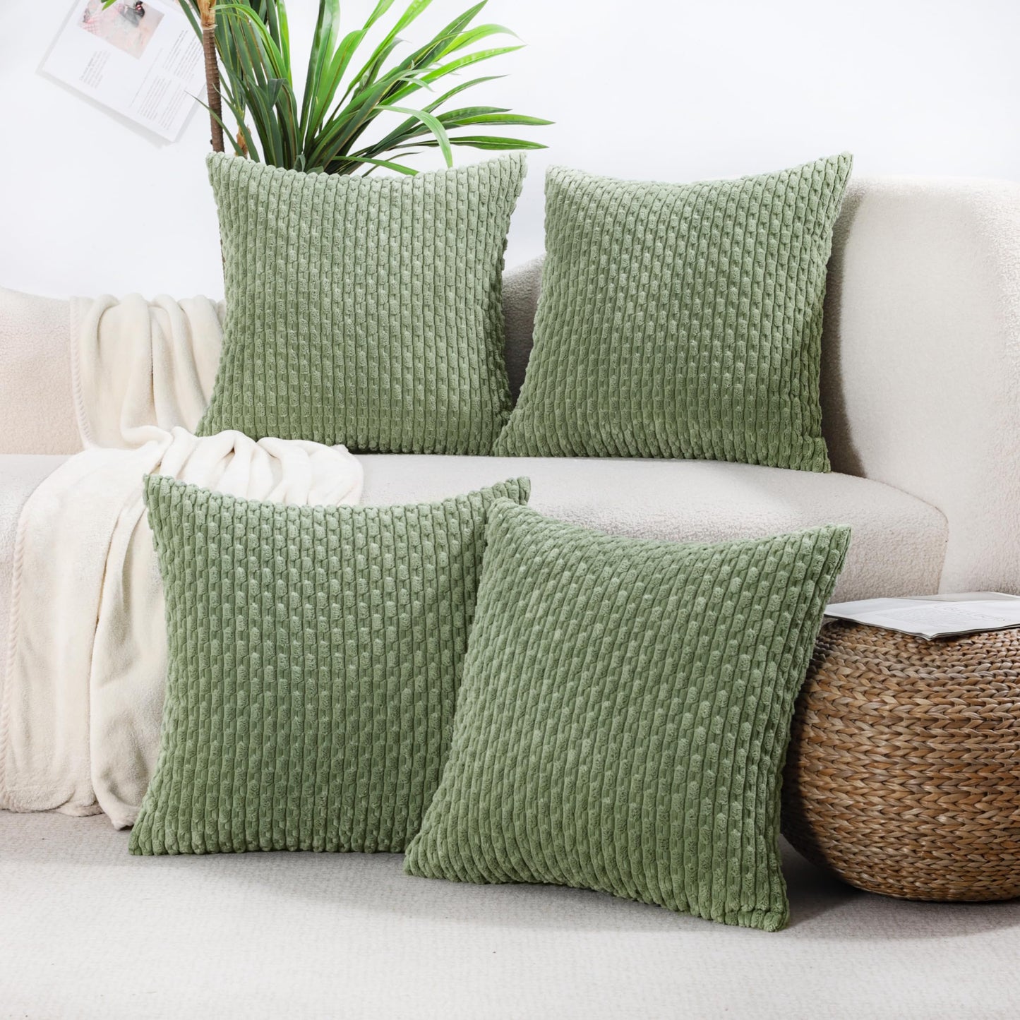 VAKADO Couch Throw Pillow Covers 16x16 Set of 4 Decorative Neutral Corduroy Boho Rustic Farmhouse Cushion Case Square for Home Decor Sofa Living Room Bed