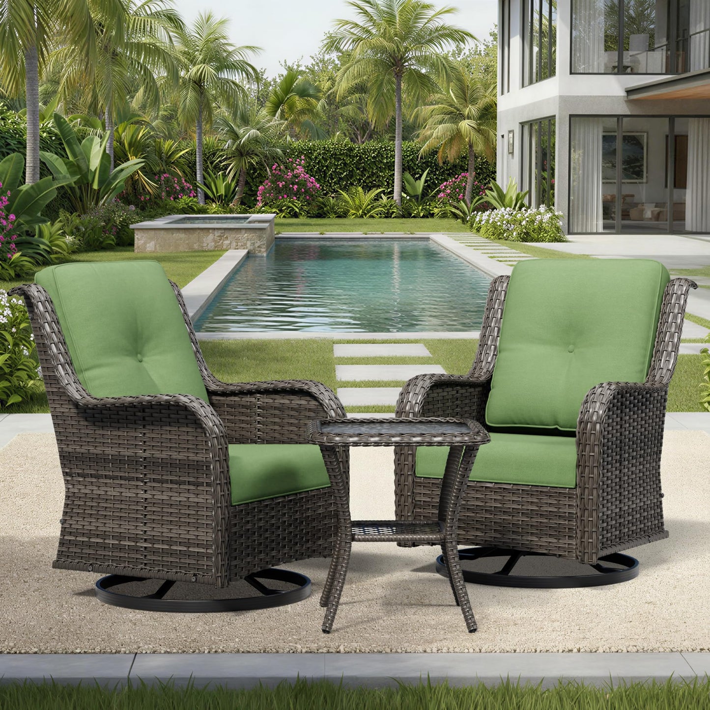 Joyside Patio Chairs Set of 2, Wicker Patio Furniture with High Back, Deep Seating, Wide Armrest, Thickened Cushions, Outdoor Rattan Furniture for Deck, Porch Use