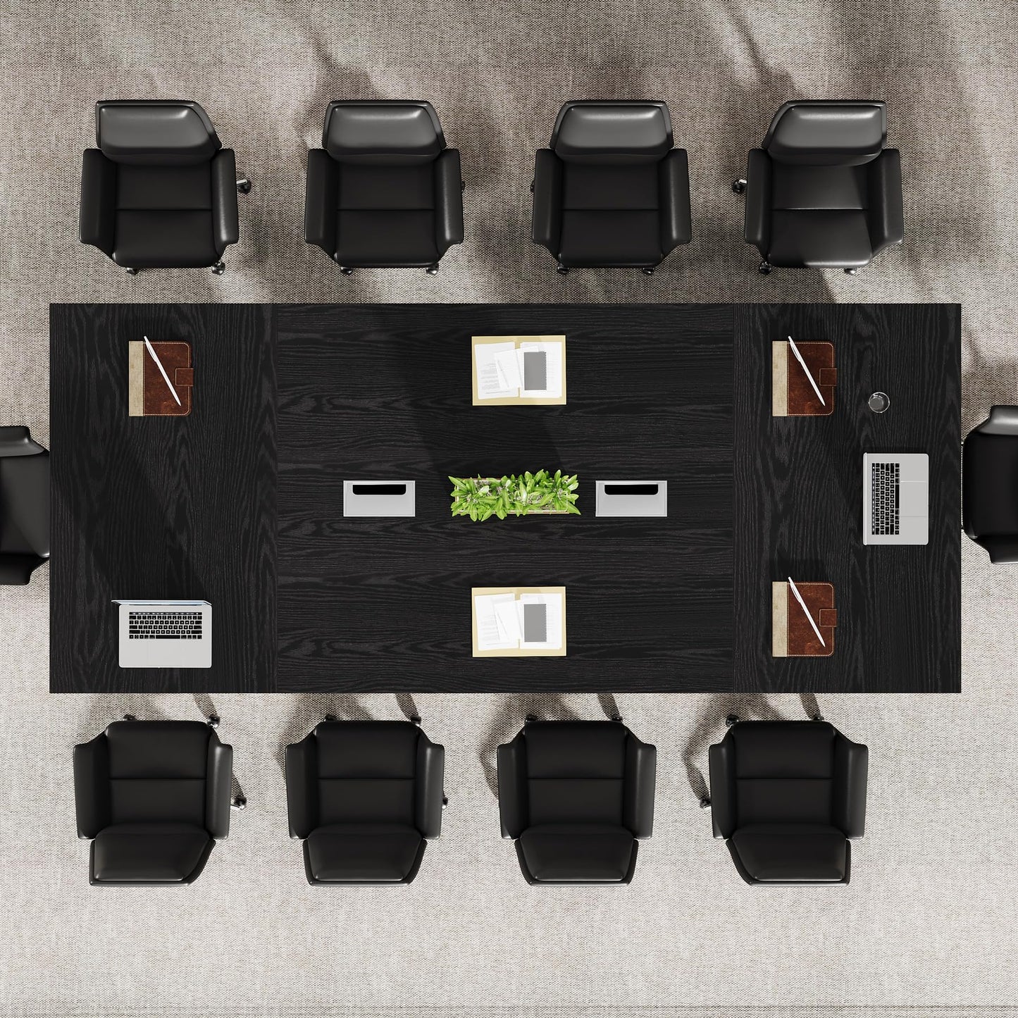 Tribesigns 8ft Conference Table, Modern Office Meeting Room Desk with Cable Management, Large Business Furniture for Boardroom, Conference Room (1, Walnut + Black)