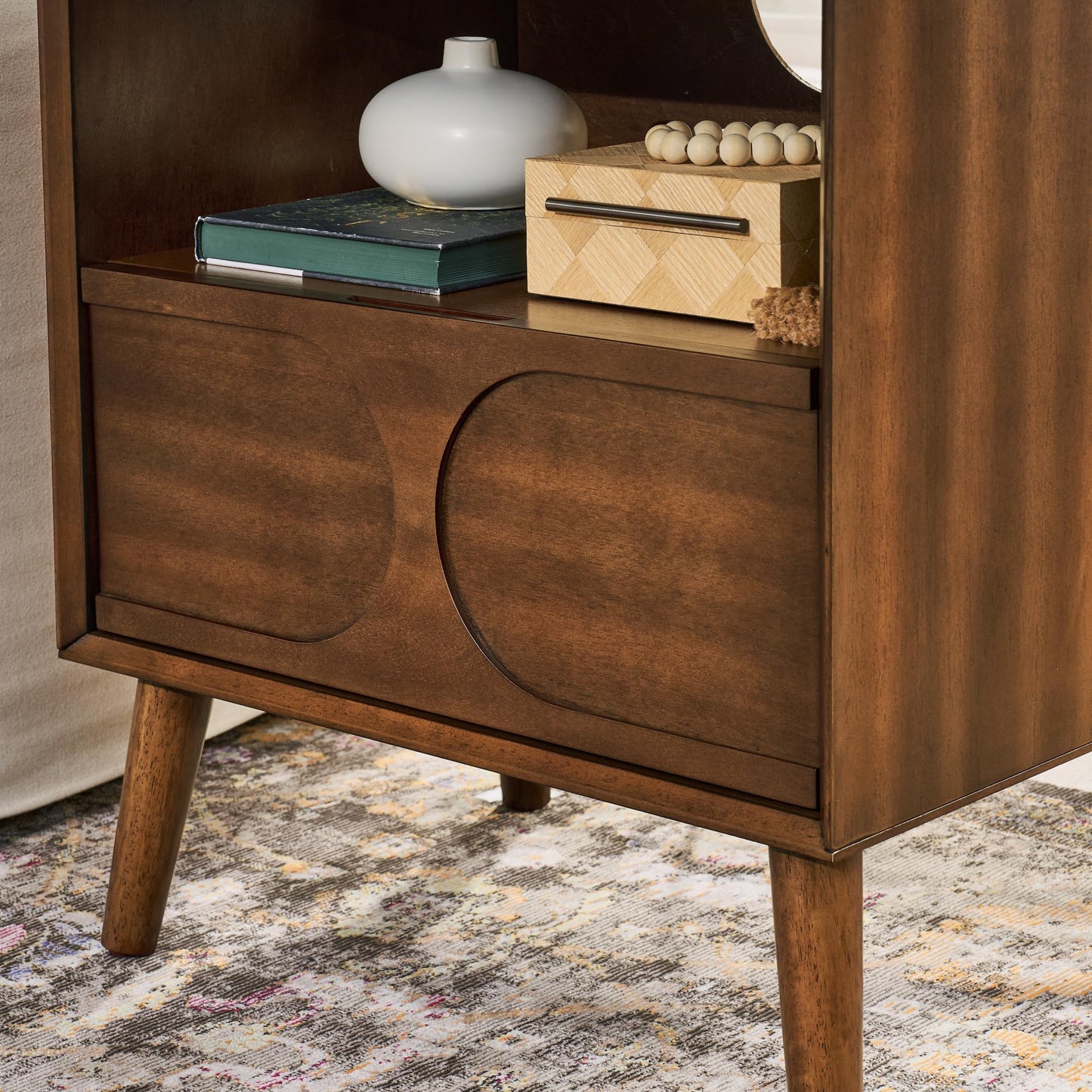 LKTART Night Stand with Charger Station, Wood Bed Side Table with Drawers,Mid Century Modern Nightstand with Solid Wood Feet,End Tables for Bedroom Walnut