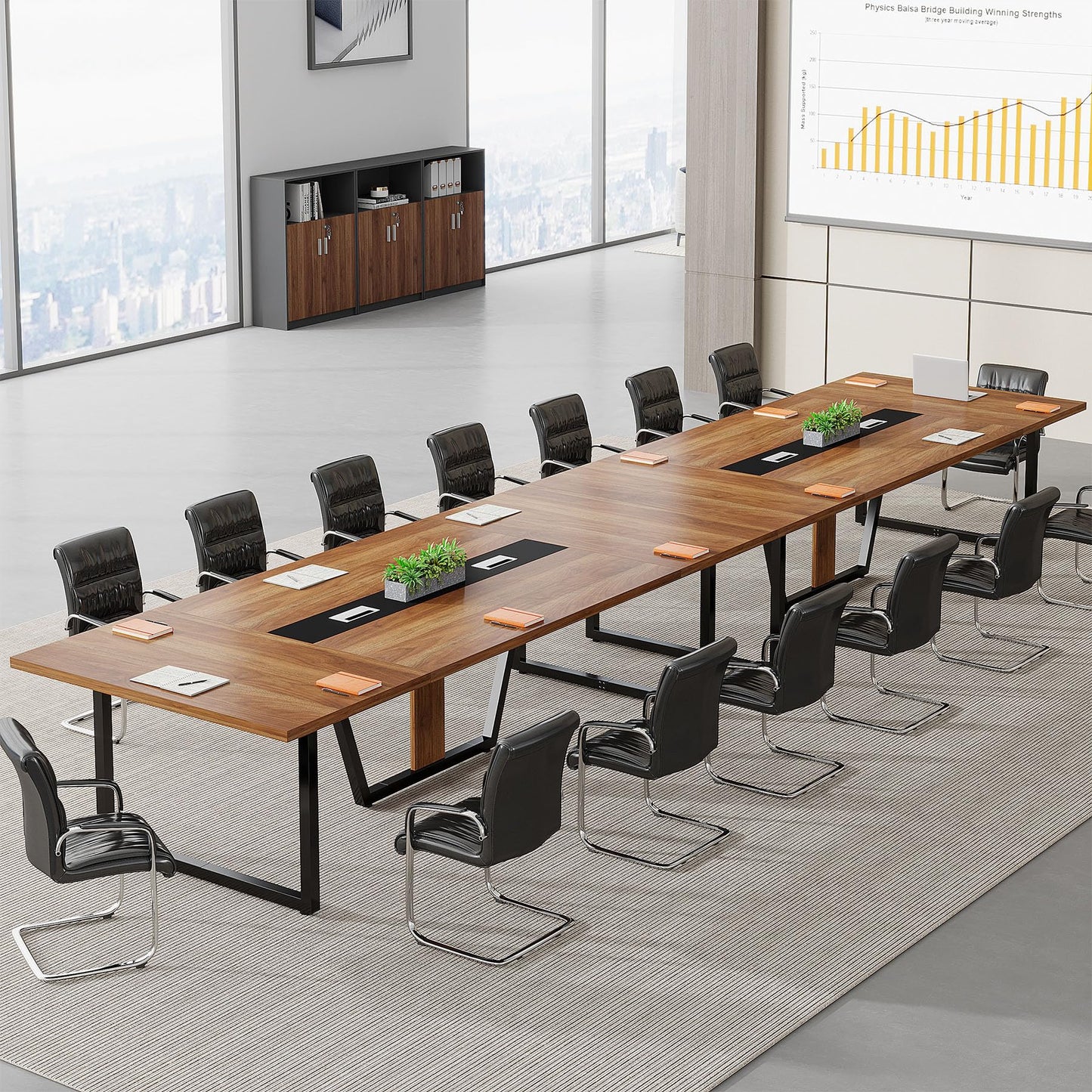 Tribesigns 8FT Conference Table, 94.49 L x 47.24 W x 29.53 H Inches Large Meeting Podcast Table for 10 People, Business Style Wooden Training Table with Strong Metal Frame for Office Conference