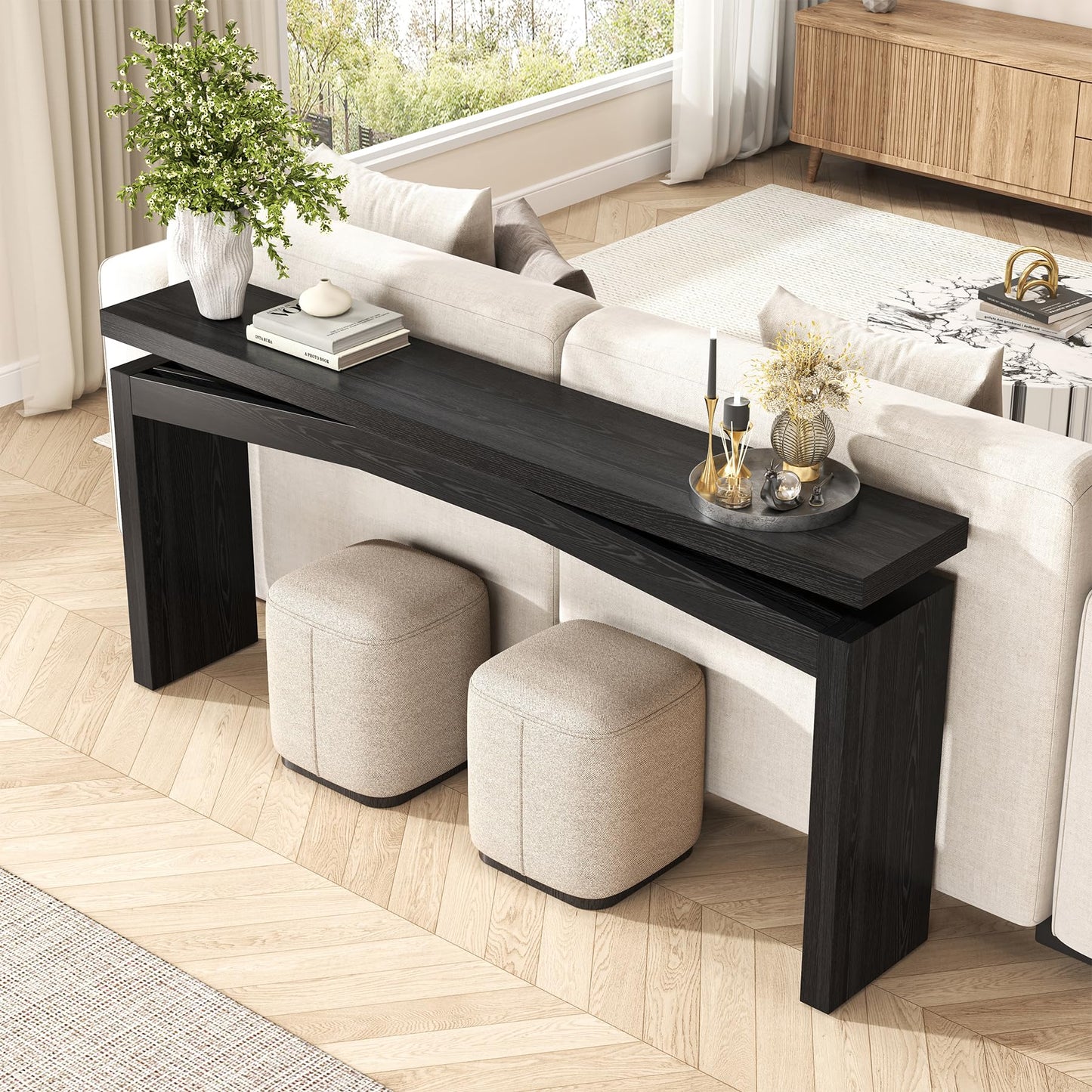 Epecoya Console Tables for Entryway 63-Inch, Wooden Sofa Tables Narrow Long Behind Couch Farmhouse, Modern Entryway Tables Rectangular for Entrance, Home, Living Room, Natural Brown