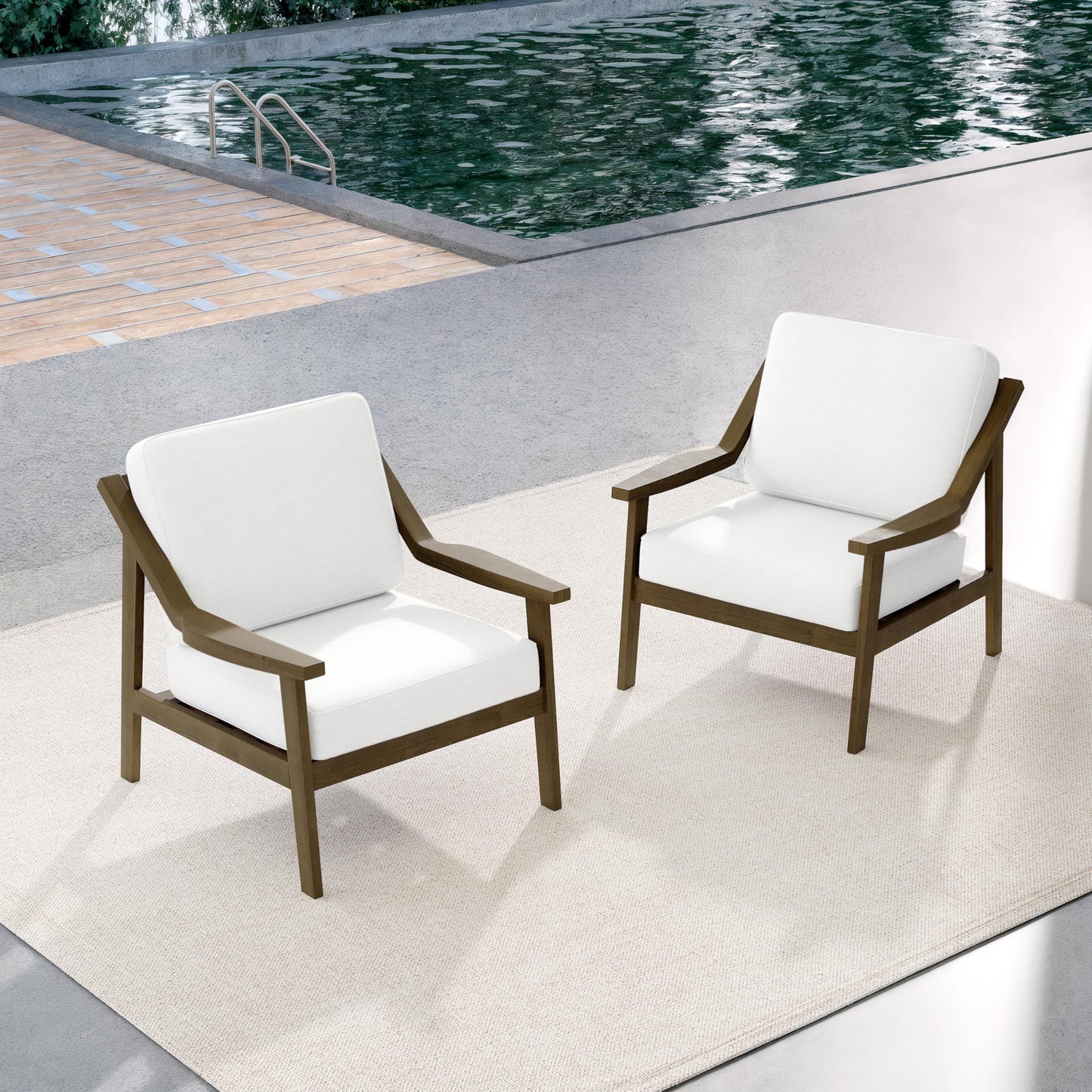 Outdoor Patio Furniture Set, 2 Piece Outdoor Patio Sofa Armchairs with Washable Thick Cushions, All-Weather Solid Wood Patio Bistro Set for Porch, Balcony, Natural Frame & Beige Cushion