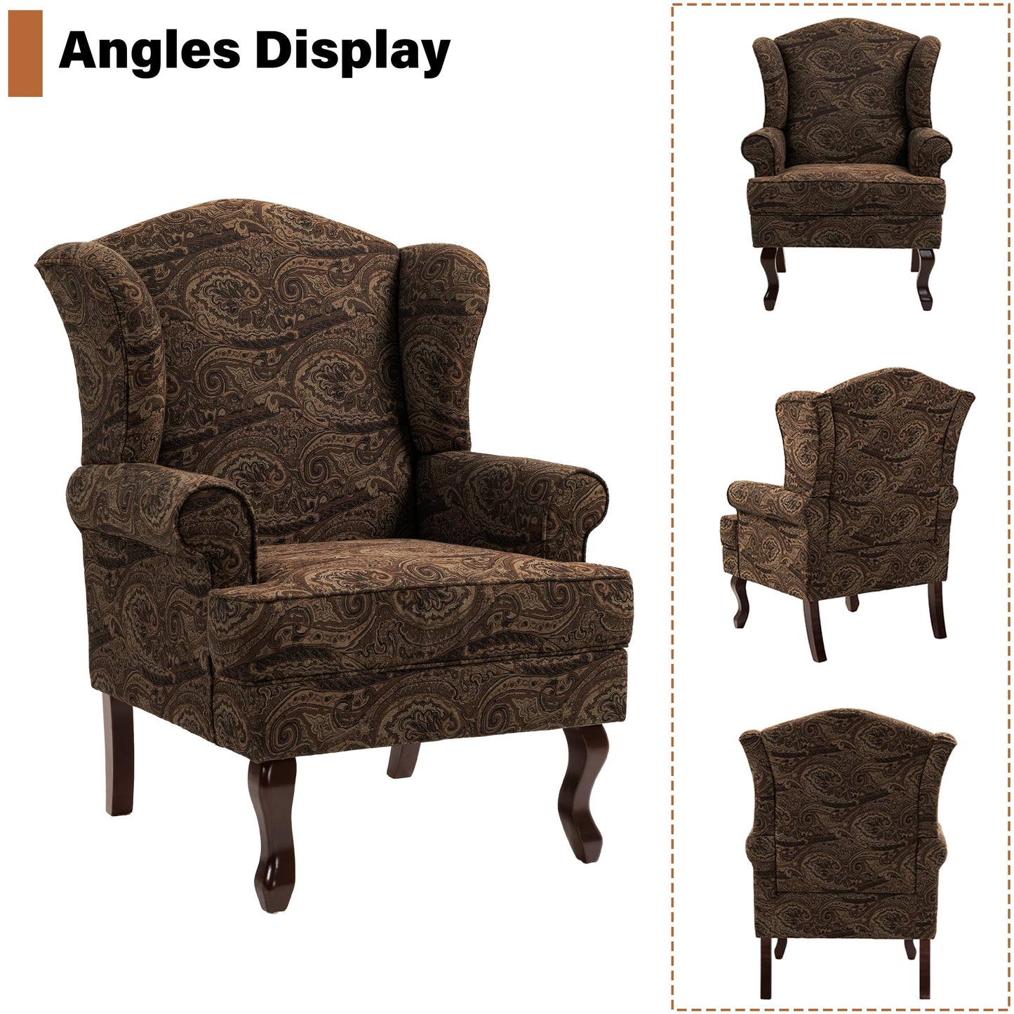 High Back Accent Chair, Comfy Upholstered Fabric Armchair for Living Room, Mid Century Modern Club Accent Chair with Curved Armrests and Solid Legs, Single Sofa Reading Chair for Bedroom, Cranberry