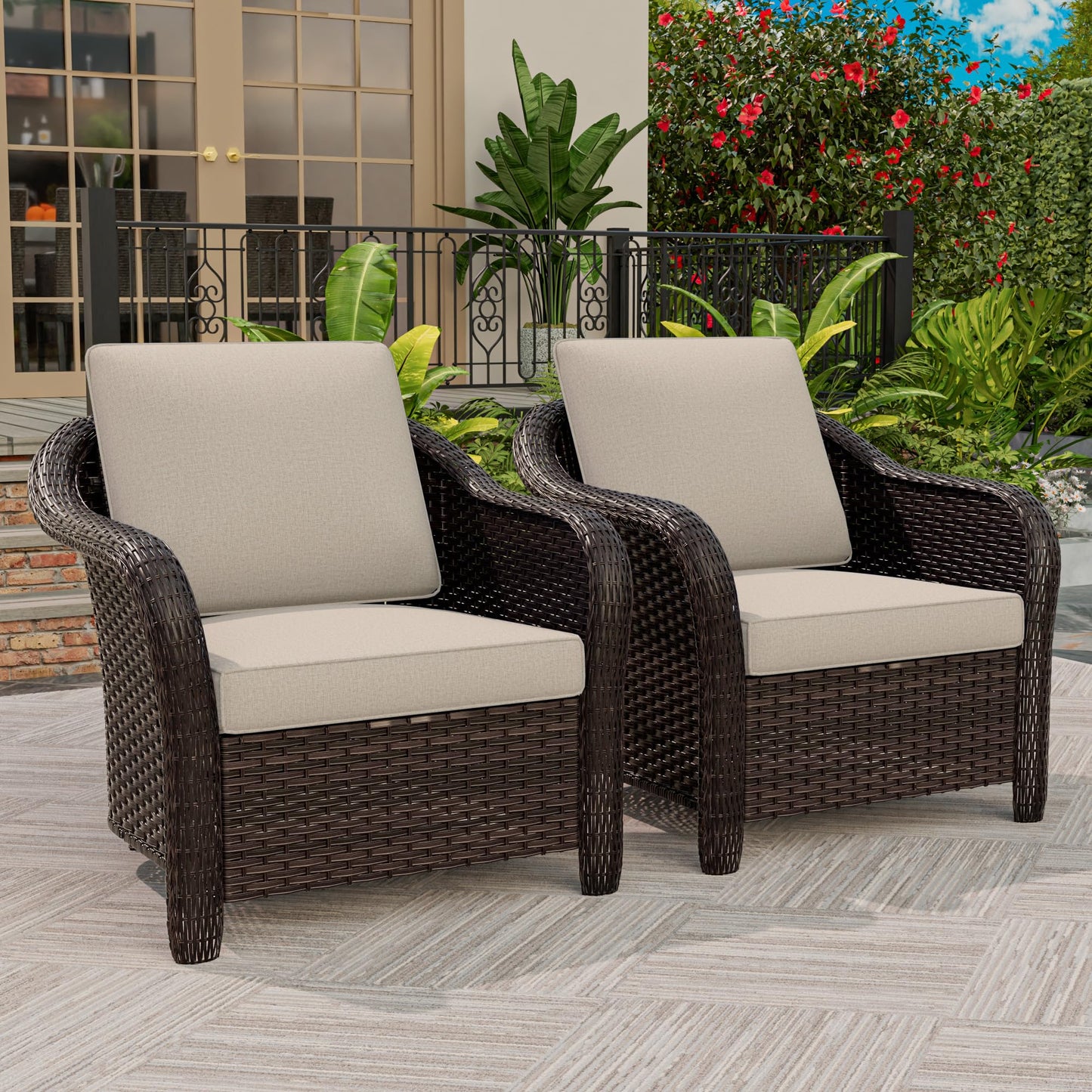 55 inch Outdoor Wicker 2 Seater Sofa, All-Weather Use Patio Rattan Loveseat with Seat and Back Cushion, Ideal for Porch, Backyard, Balcony, Poolside, Blue