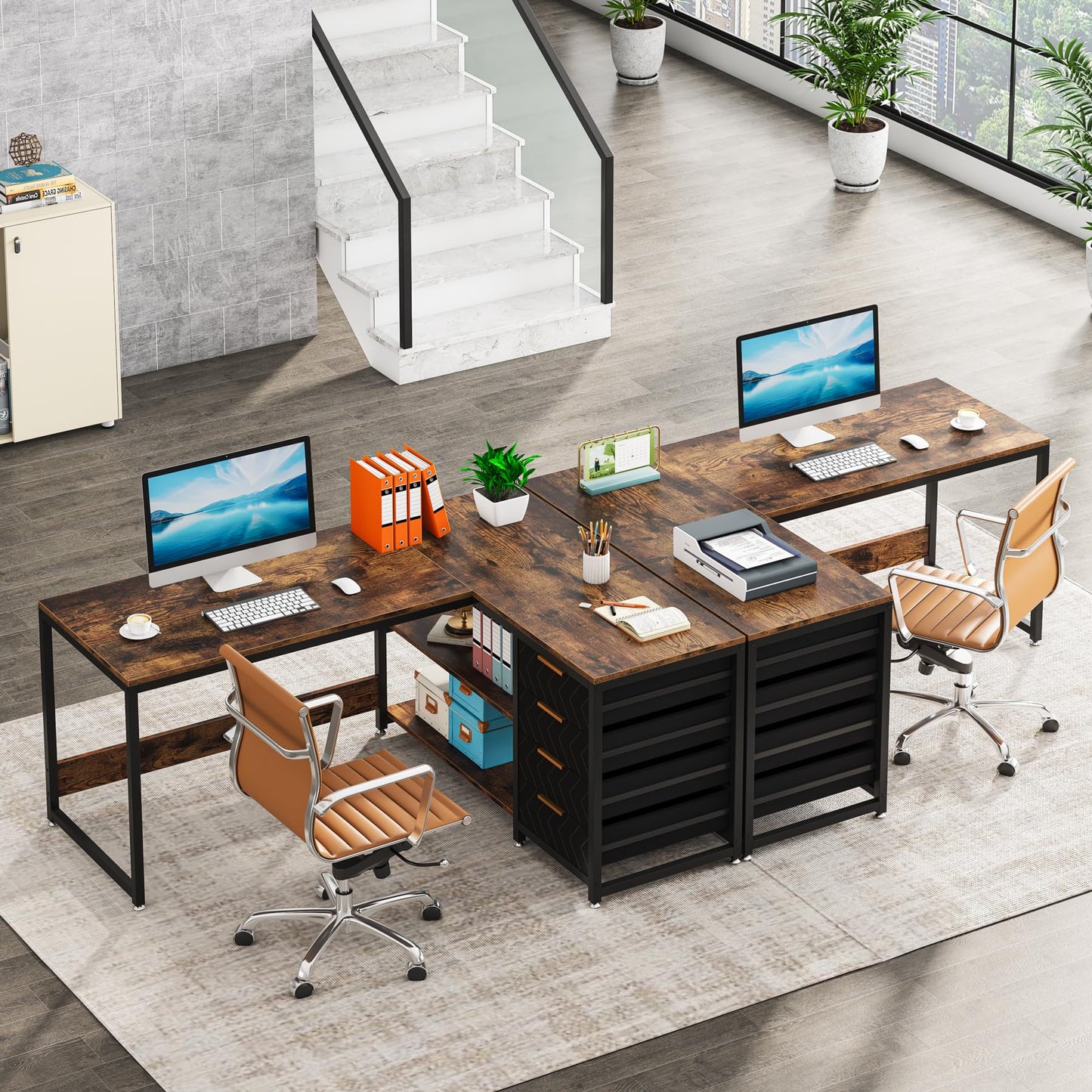 Tribesigns L Shaped Computer Desk with Storage Drawers, 59 inch Corner Desk with Shelves, Reversible L-Shaped Office Desk Study Writing Table Workstation for Home Office, Walnut & White