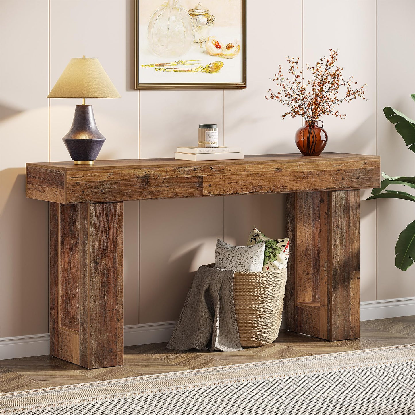 Tribesigns 63-Inch Long Console Table, Wooden Rectangular Sofa Table Behind The Couch, Farmhouse Entryway Table for Entrance, Hallway, Living Room (Natural)