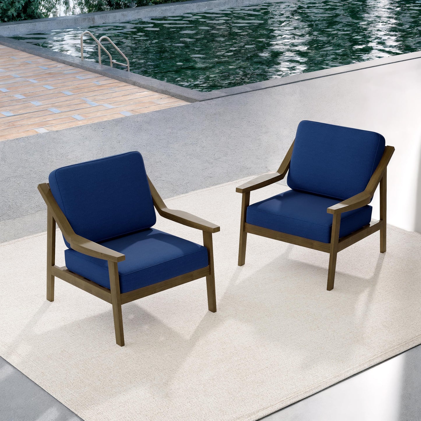 Outdoor Patio Furniture Set, 2 Piece Outdoor Patio Sofa Armchairs with Washable Thick Cushions, All-Weather Solid Wood Patio Bistro Set for Porch, Balcony, Natural Frame & Beige Cushion