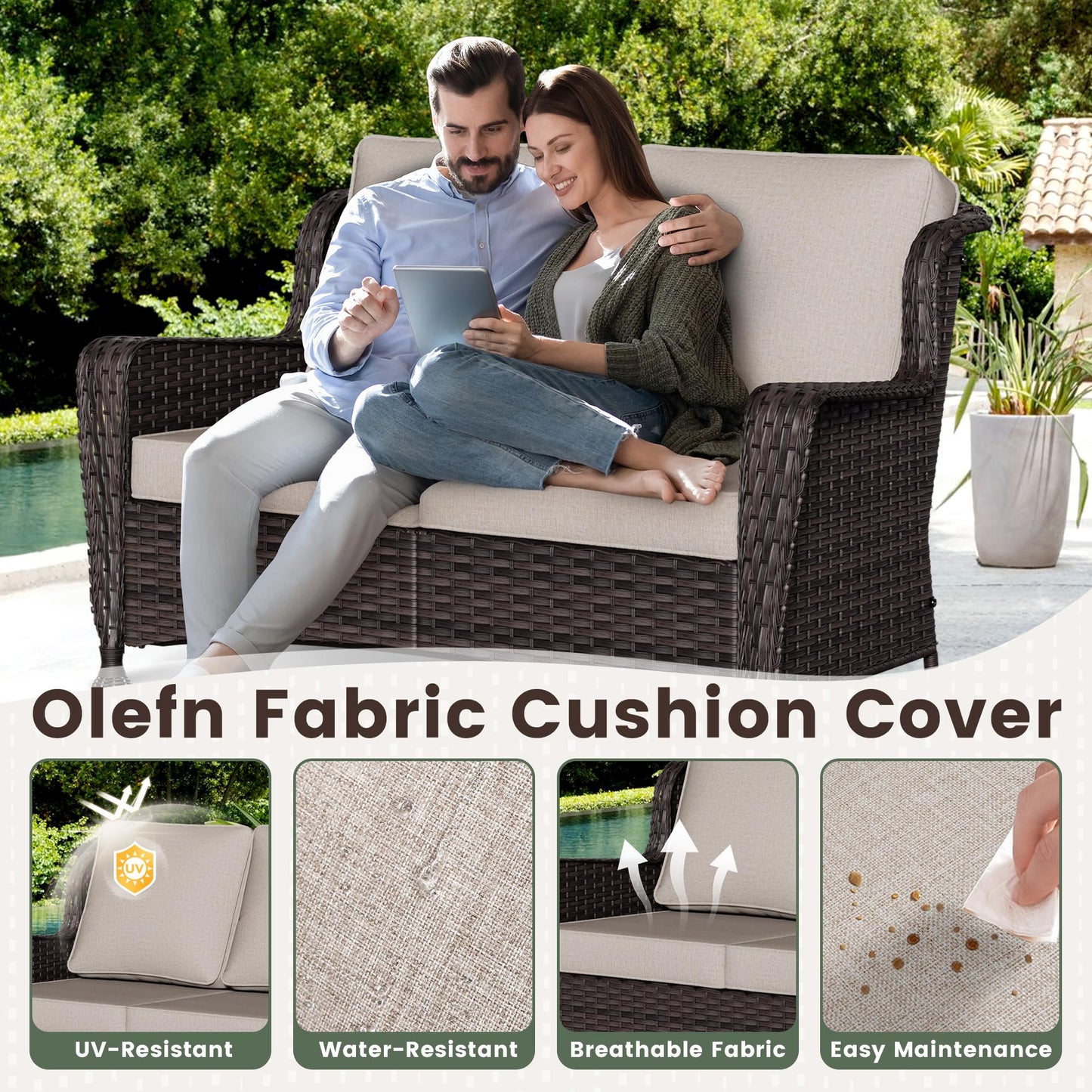 Wicker Patio Loveseat, All-Weather Rattan 2-Seat Sofa with Cushions, Outdoor Patio Furniture Set for Patio, Balcony, Backyard, Deck, Poolside